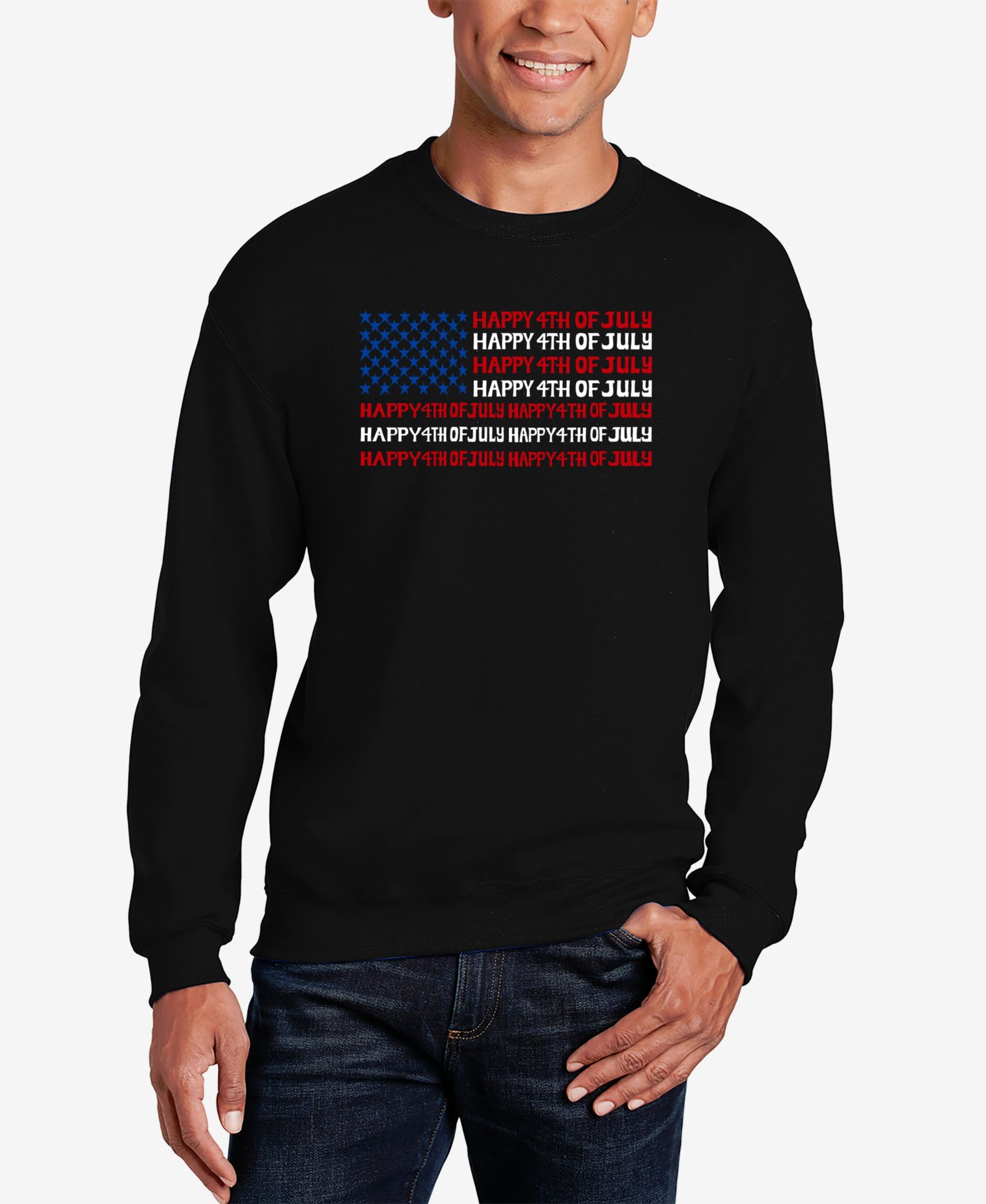 LA Pop Art Men's Happy 4th of July Word Art Crewneck Sweatshirt