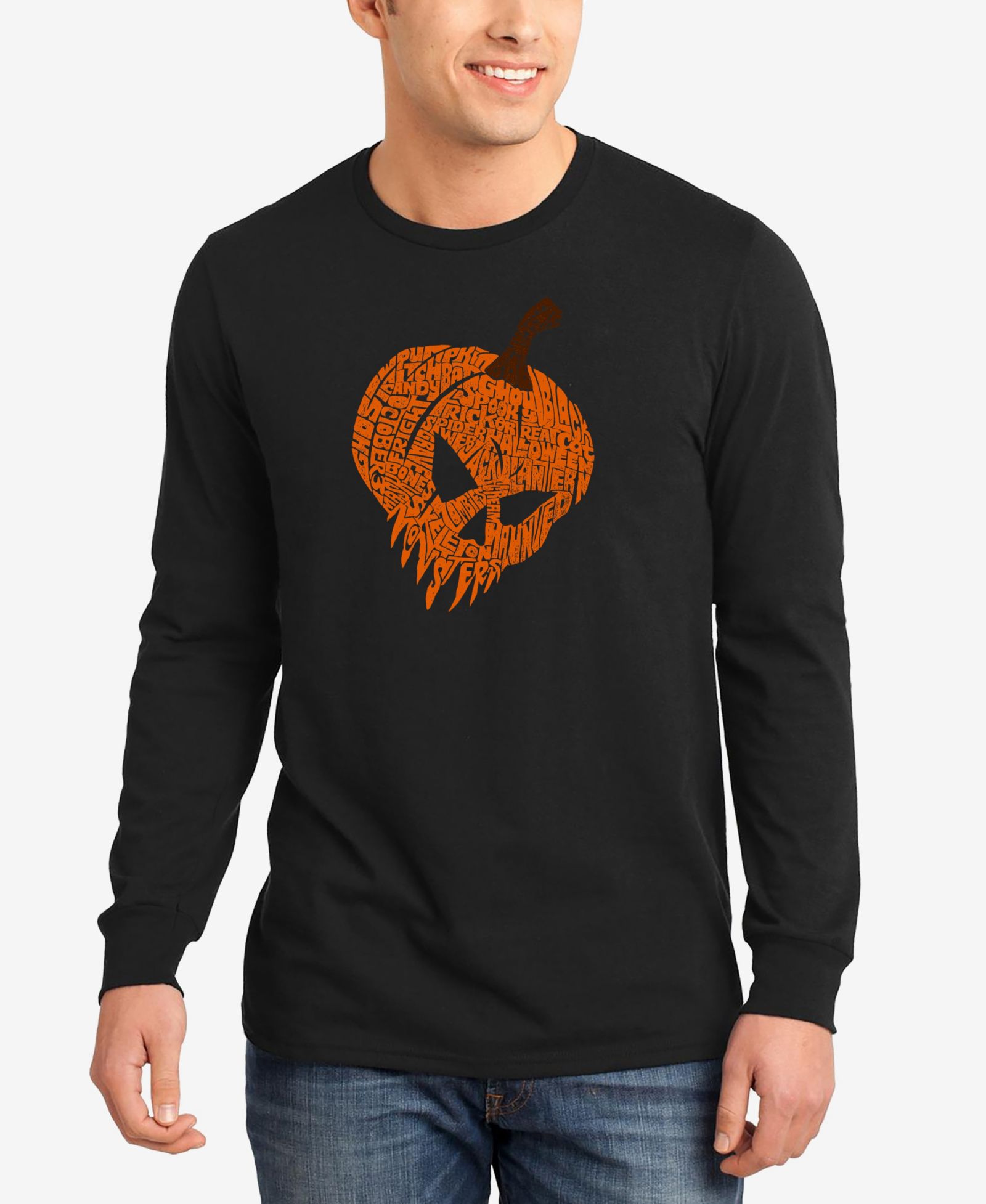 Мужская футболка с длинным рукавом LA Pop Art Evil Pumpkin Word Art