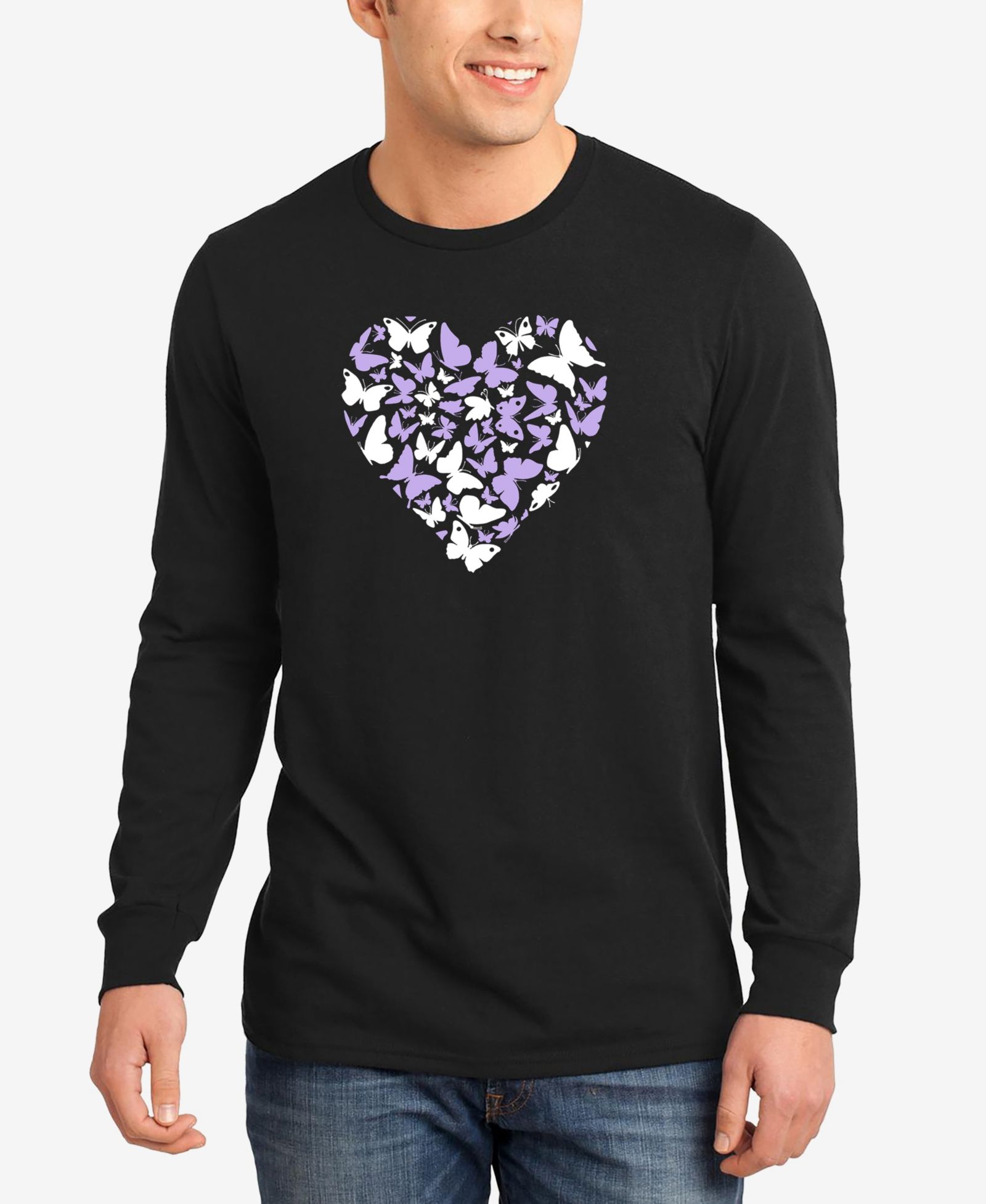 LA Pop Art Мужская футболка с длинным рукавом Butterfly Heart Word Art