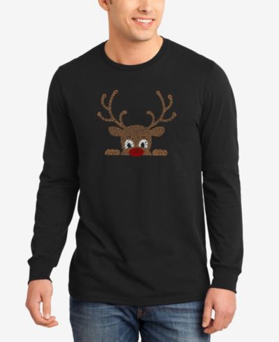 LA Pop Art Men's Peeking Reindeer Word Art Long Sleeve T-Shirt