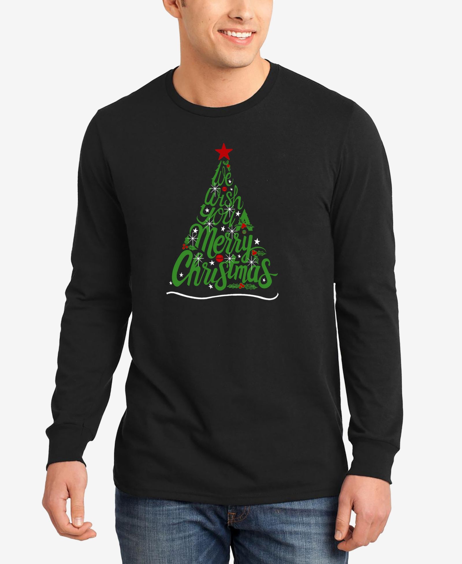 LA Pop Art Men's We Wish You A Merry Christmas Word Art Long Sleeve T-Shirt