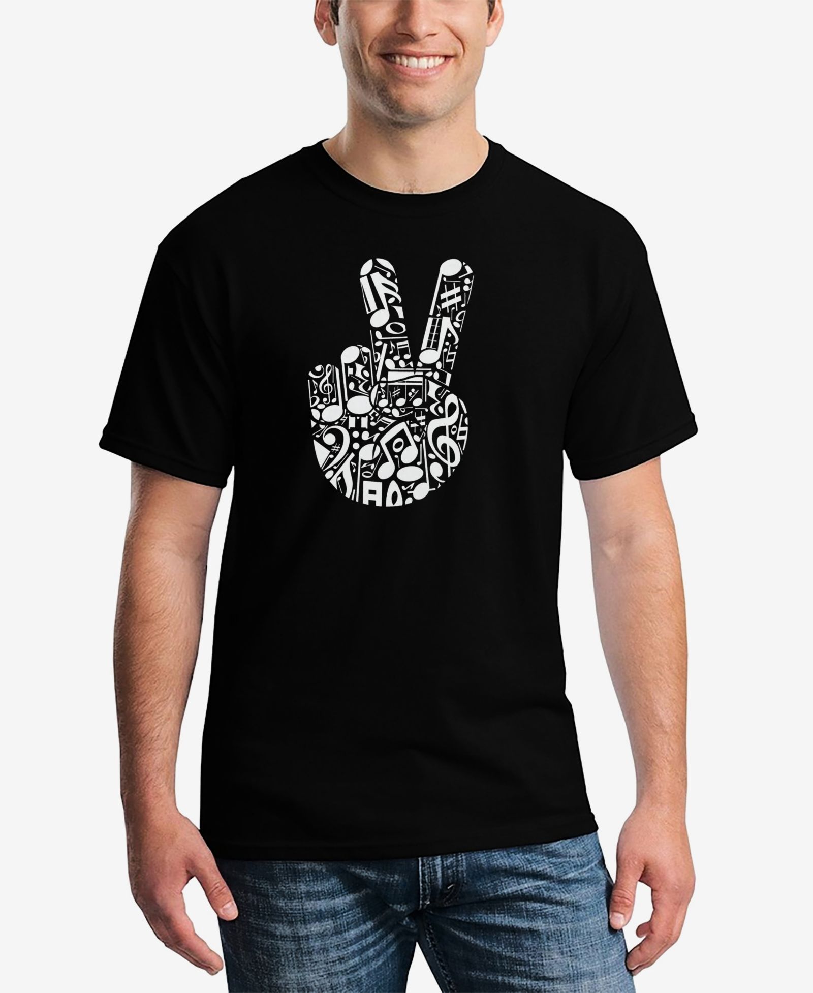 LA Pop Art Men's Peace Finger Notes Word Art T-Shirt