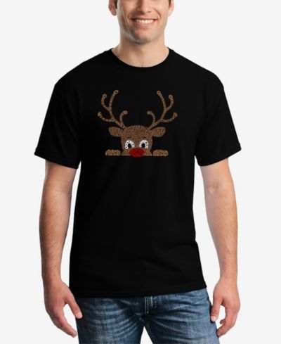 LA Pop Art Men's Peeking Reindeer Word Art T-Shirt