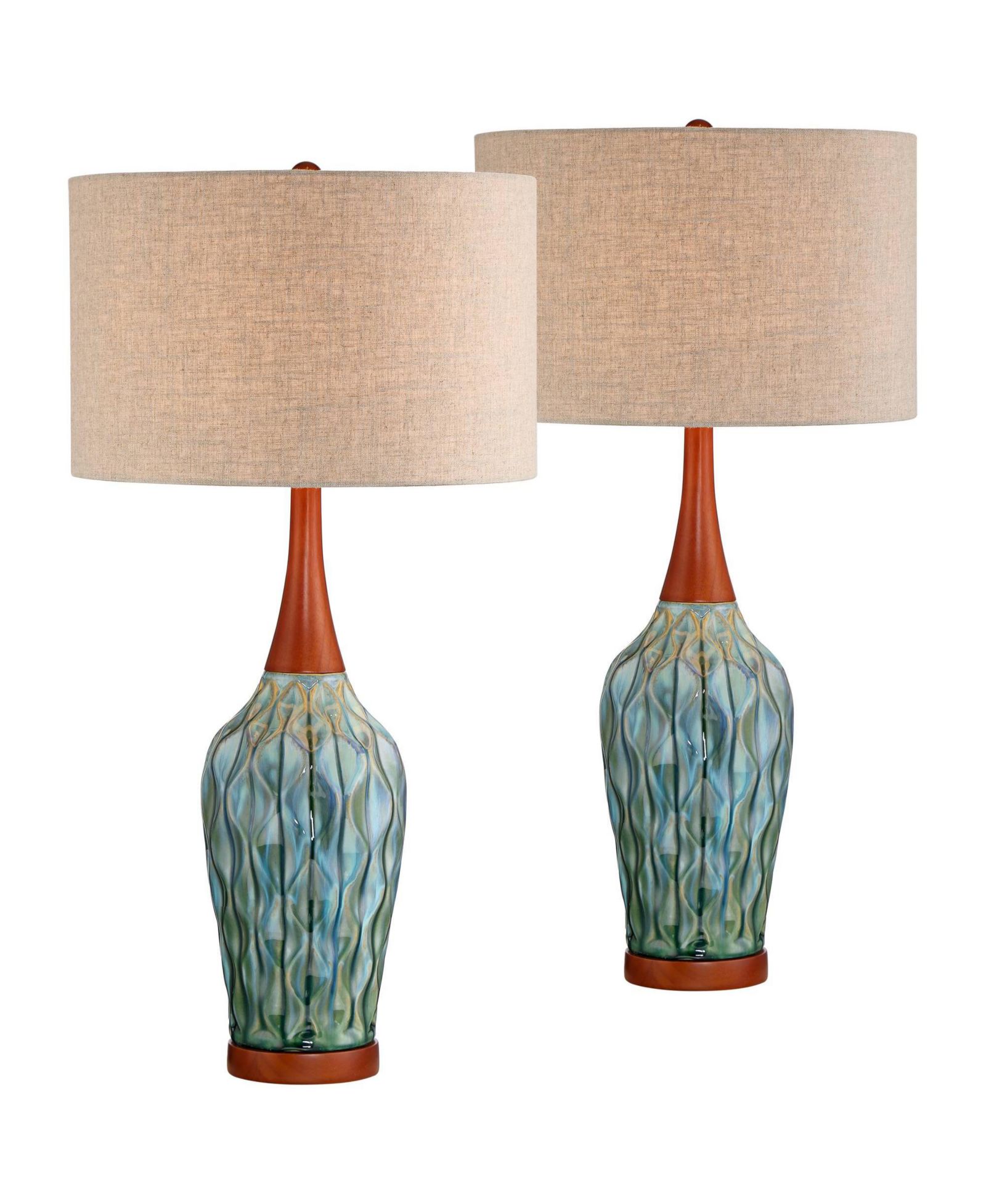 Настольные лампы 360 Lighting Rocco Modern Mid Century, Set of 2 Blue Teal Glaze Ceramic Linen Drum Shade