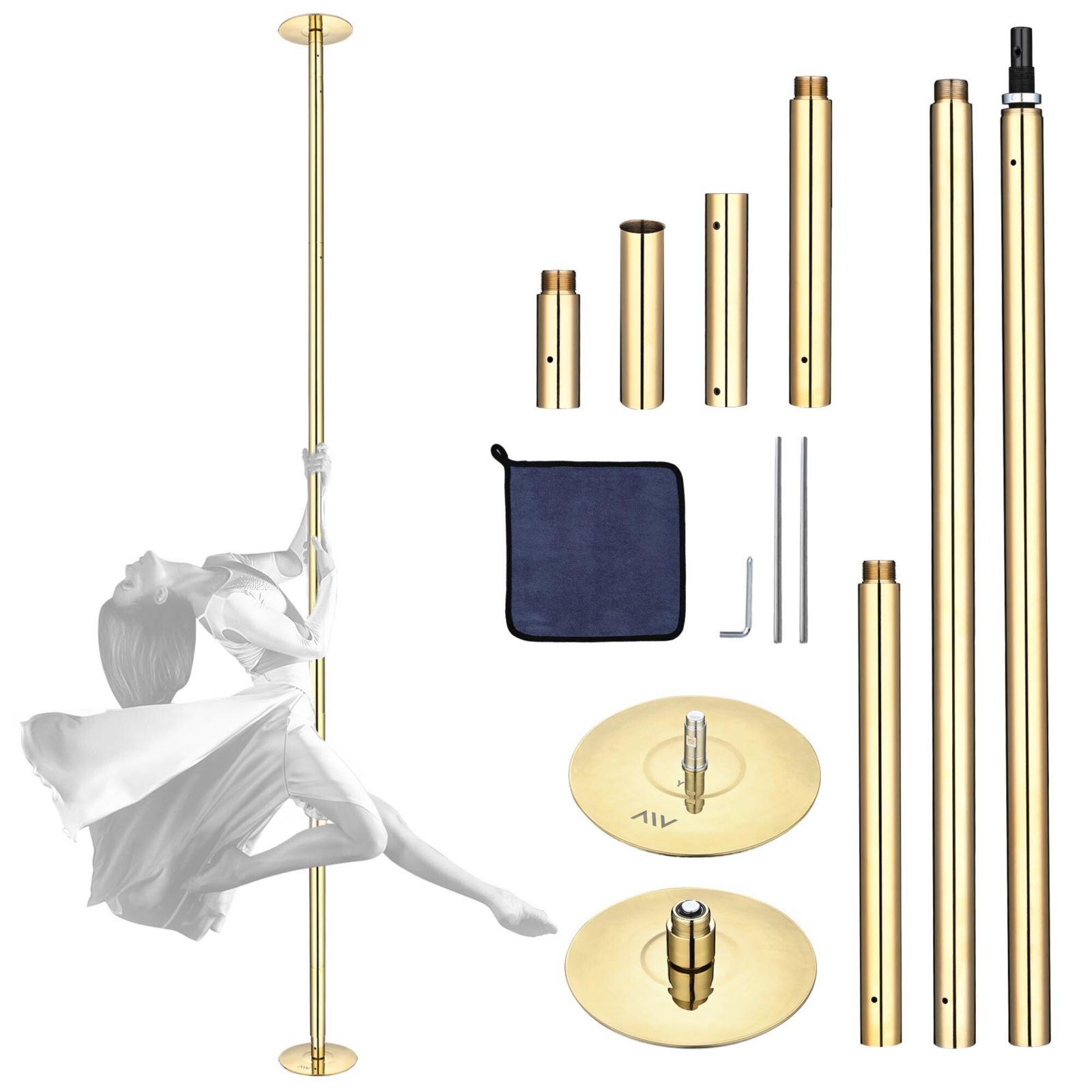 Yescom 11 FT Gold Spinning Static Dancing Pole Kit w/ Extensions Fitness Dance Exercise