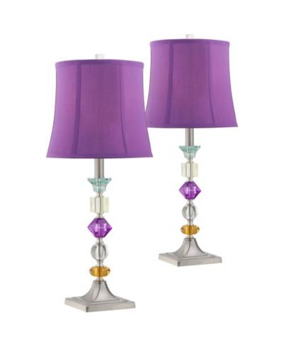 360 Lighting Bijoux Modern Table Lamps 25 1/2" High Set of 2 Clear Stacked Gem Purple Bell Shade for Bedroom Living Room Bedside Nightstand Office