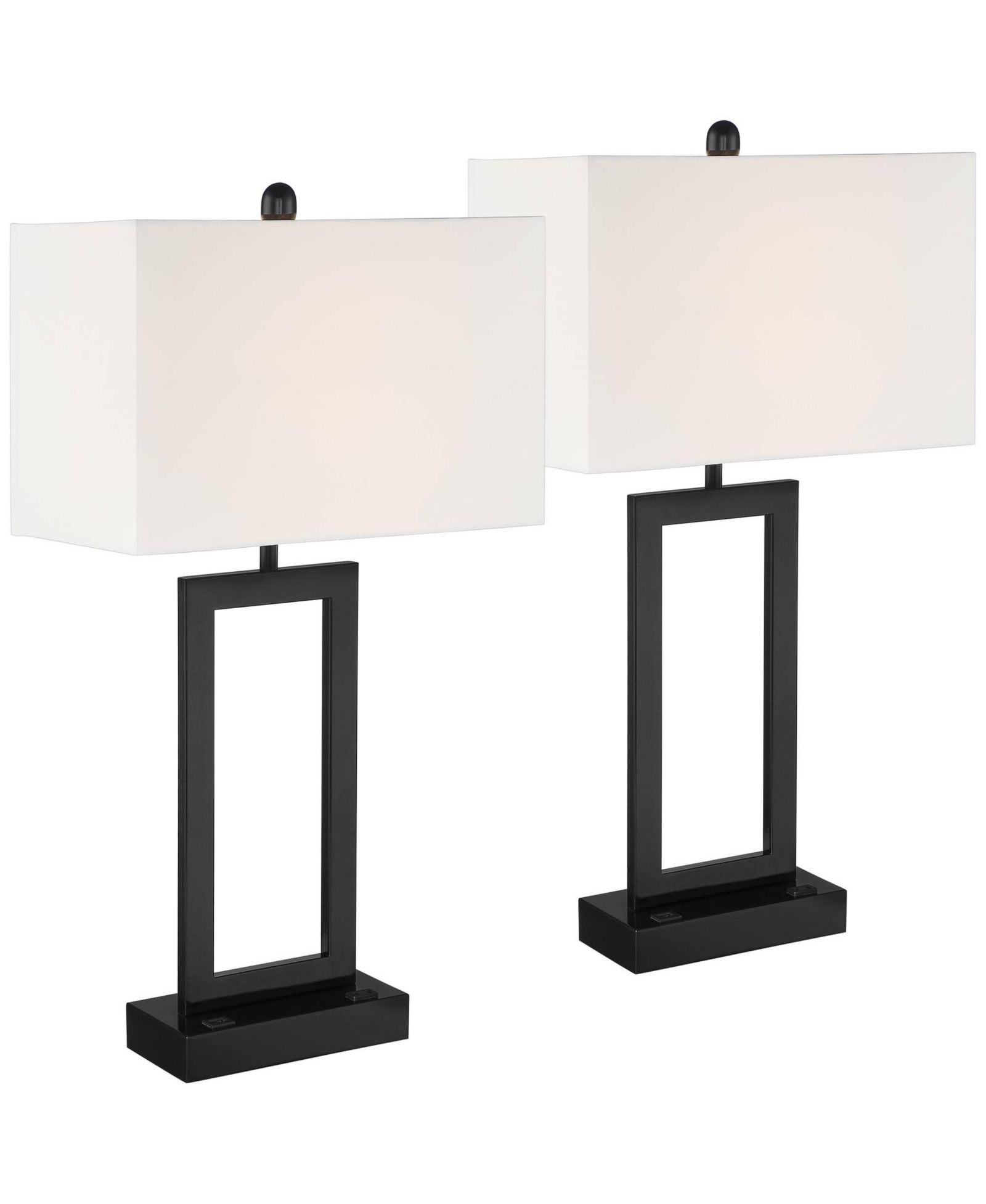 360 Lighting Todd 30" Tall Large Modern End Table Lamps Set of 2 USB Port AC Power Outlet Black Metal Living Room Charging