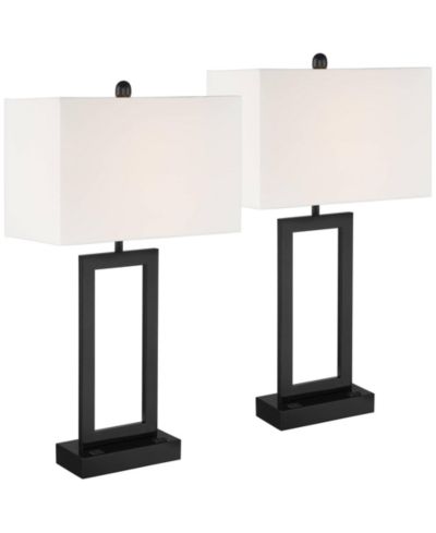 360 Lighting Todd 30" Tall Large Modern End Table Lamps Set of 2 USB Port AC Power Outlet Black Metal Living Room Charging