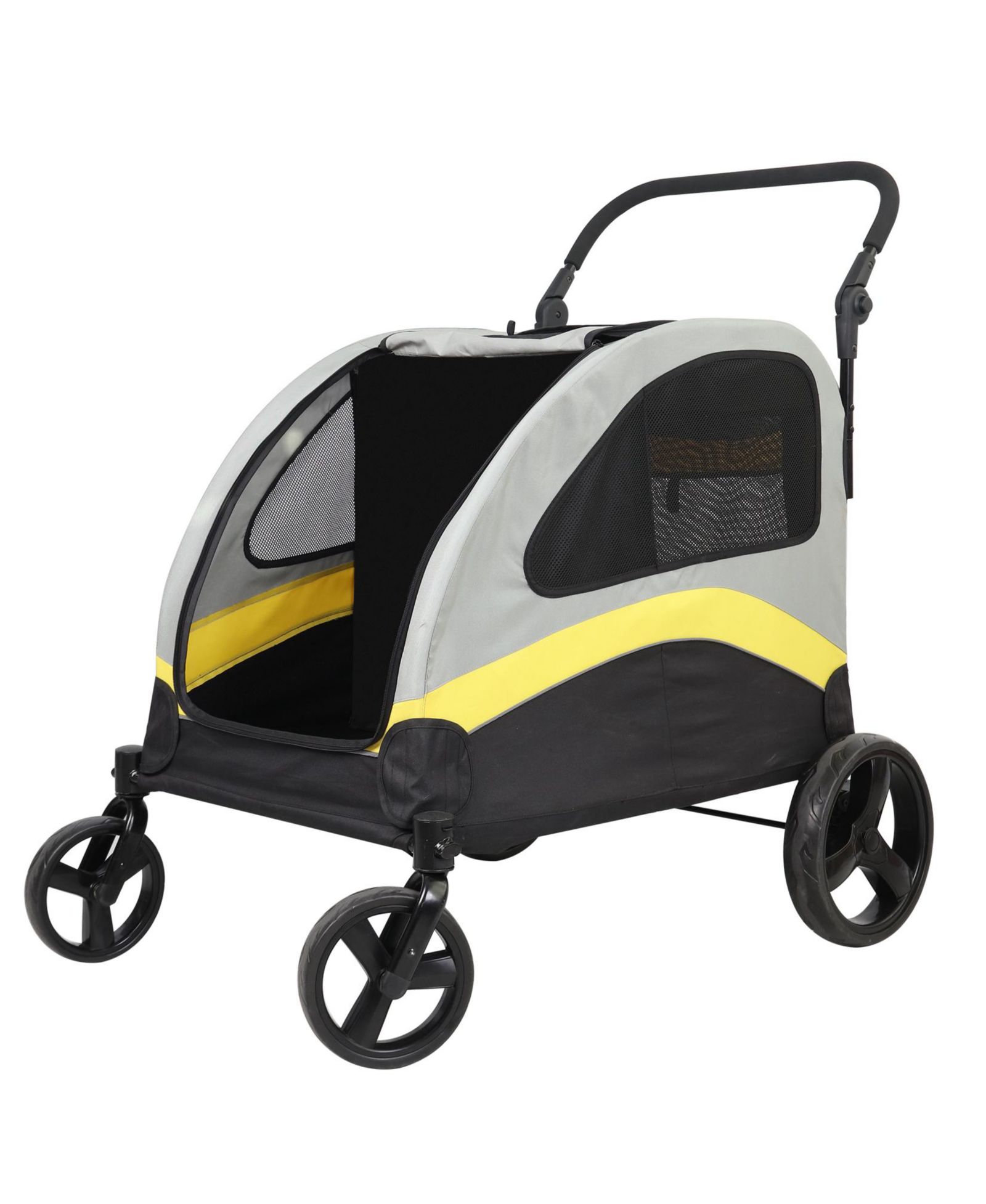 BINGOPAW Large Dog Stroller for 2 Dogs Foldable Pet Travel Carrier Zipper Divider 4 Wheels
