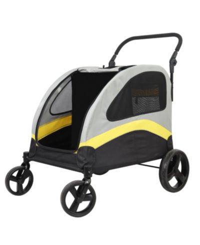 BINGOPAW Large Dog Stroller for 2 Dogs Foldable Pet Travel Carrier Zipper Divider 4 Wheels