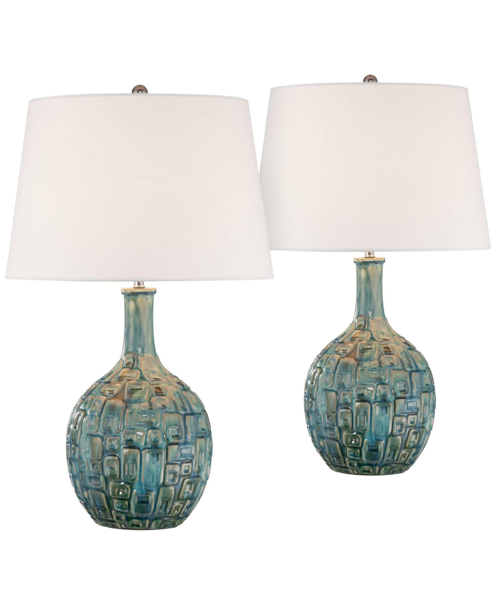 Possini Euro Design 26" High Gourd Mid Century Modern Coastal Table Lamps Set of 2 Teal Ceramic Living Room Bedroom (Colors May Vary)