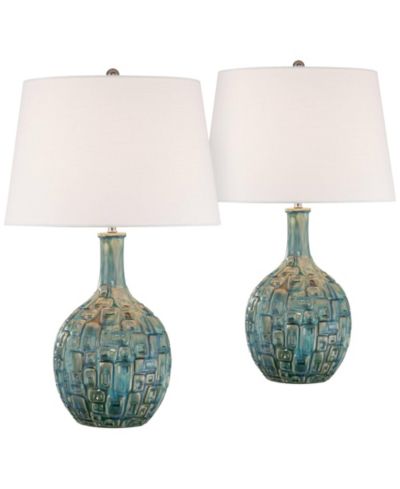 Possini Euro Design 26" High Gourd Mid Century Modern Coastal Table Lamps Set of 2 Teal Ceramic Living Room Bedroom (Colors May Vary)
