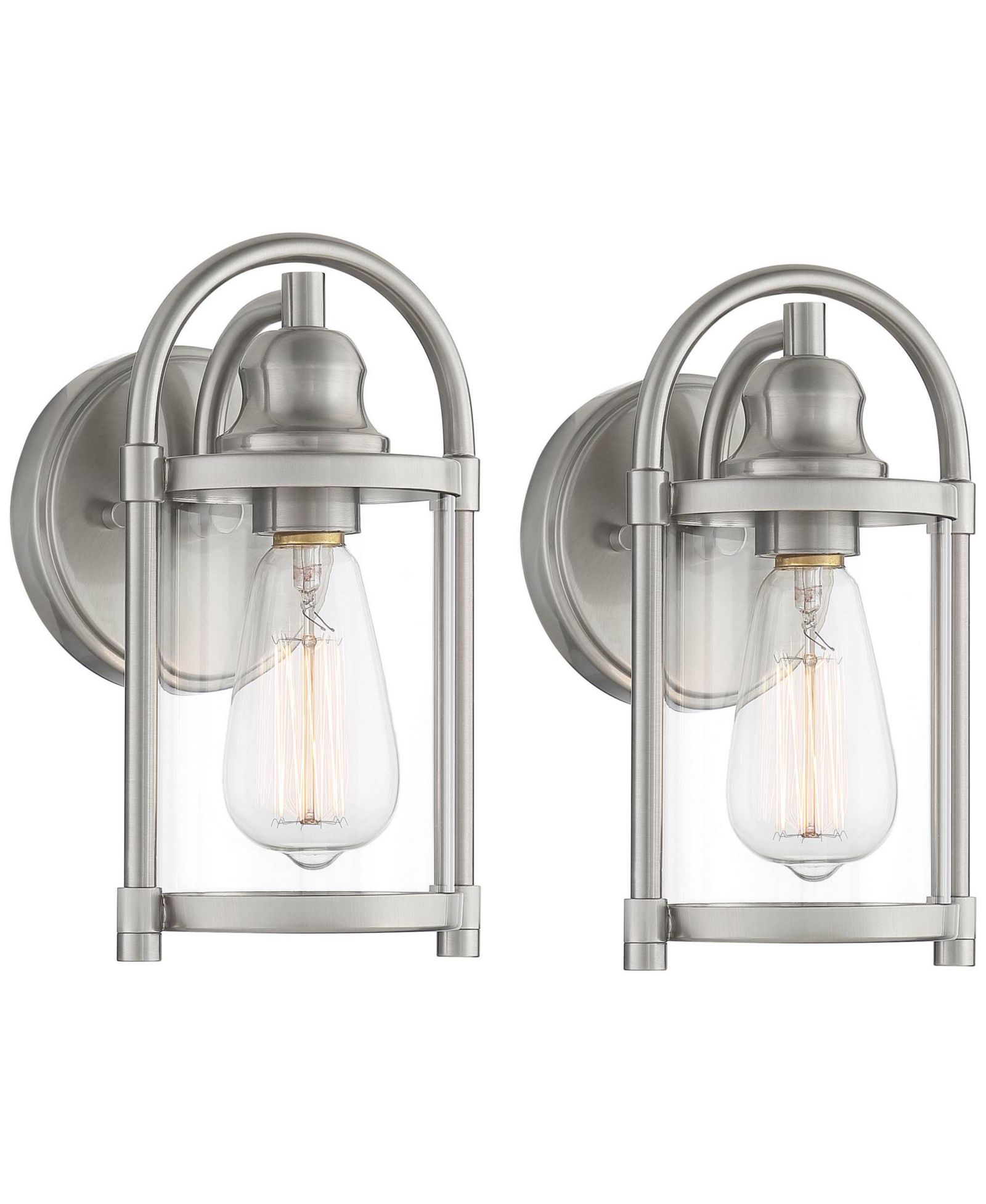 John Timberland Rustic Farmhouse Outdoor Wall Light Fixtures Set of 2 Brushed Nickel 10 1/4 Clear Glass for Exterior Barn Deck House Porch Yard Patio