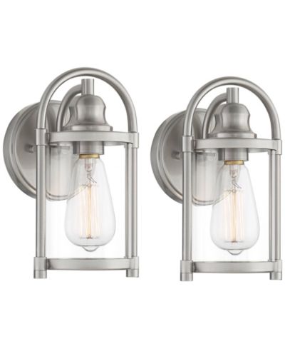 John Timberland Настенный уличный светильник (комплект из 2 шт.), Brushed Nickel, Clear Glass