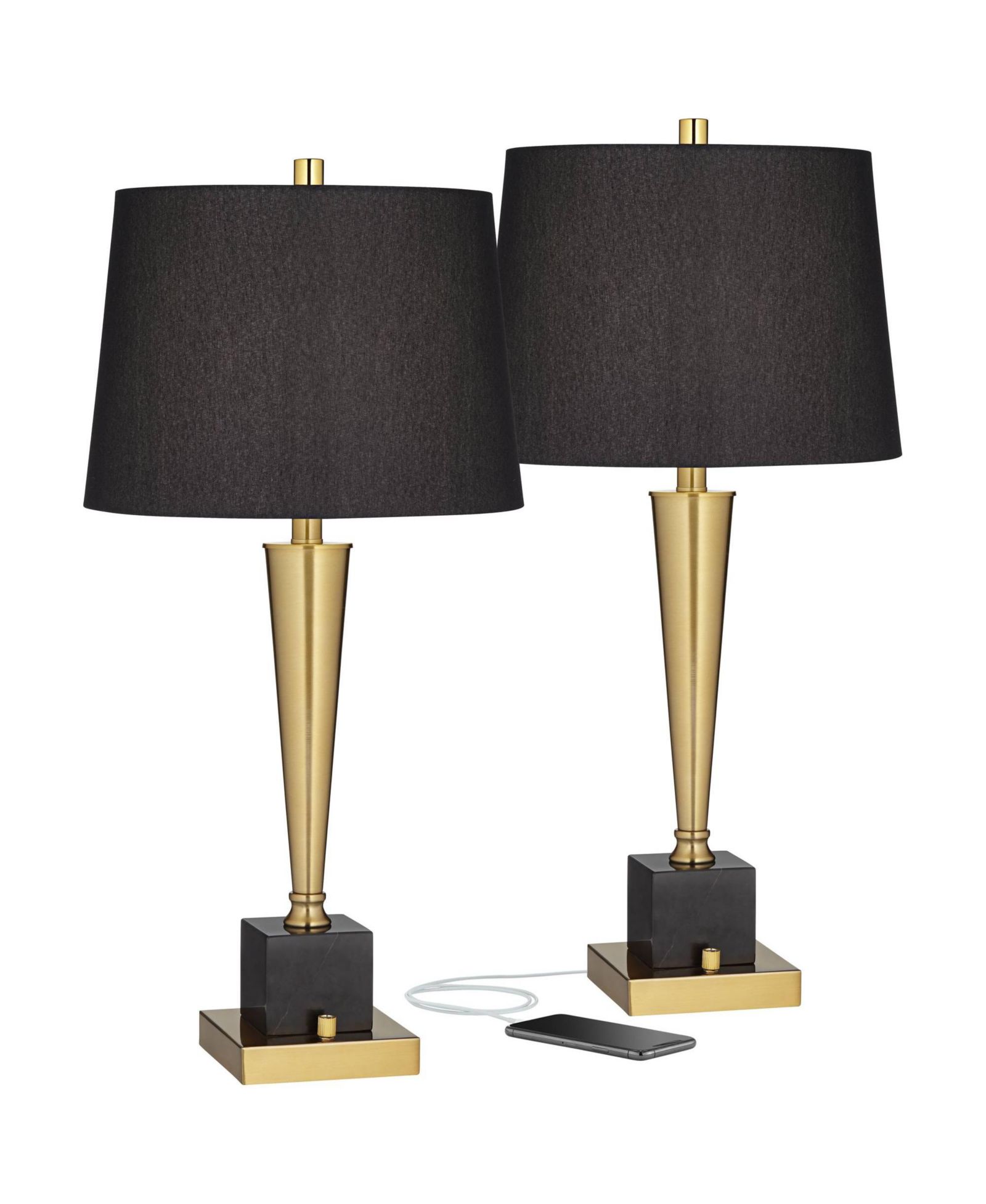Набор из 2 настольных ламп Possini Euro Design Wayne 29 1/4" с USB-портом и тканевым абажуром для спальни и гостиной, Детский