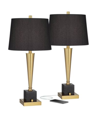 Набор из 2 настольных ламп Possini Euro Design Wayne 29 1/4" с USB-портом и тканевым абажуром для спальни и гостиной, Детский