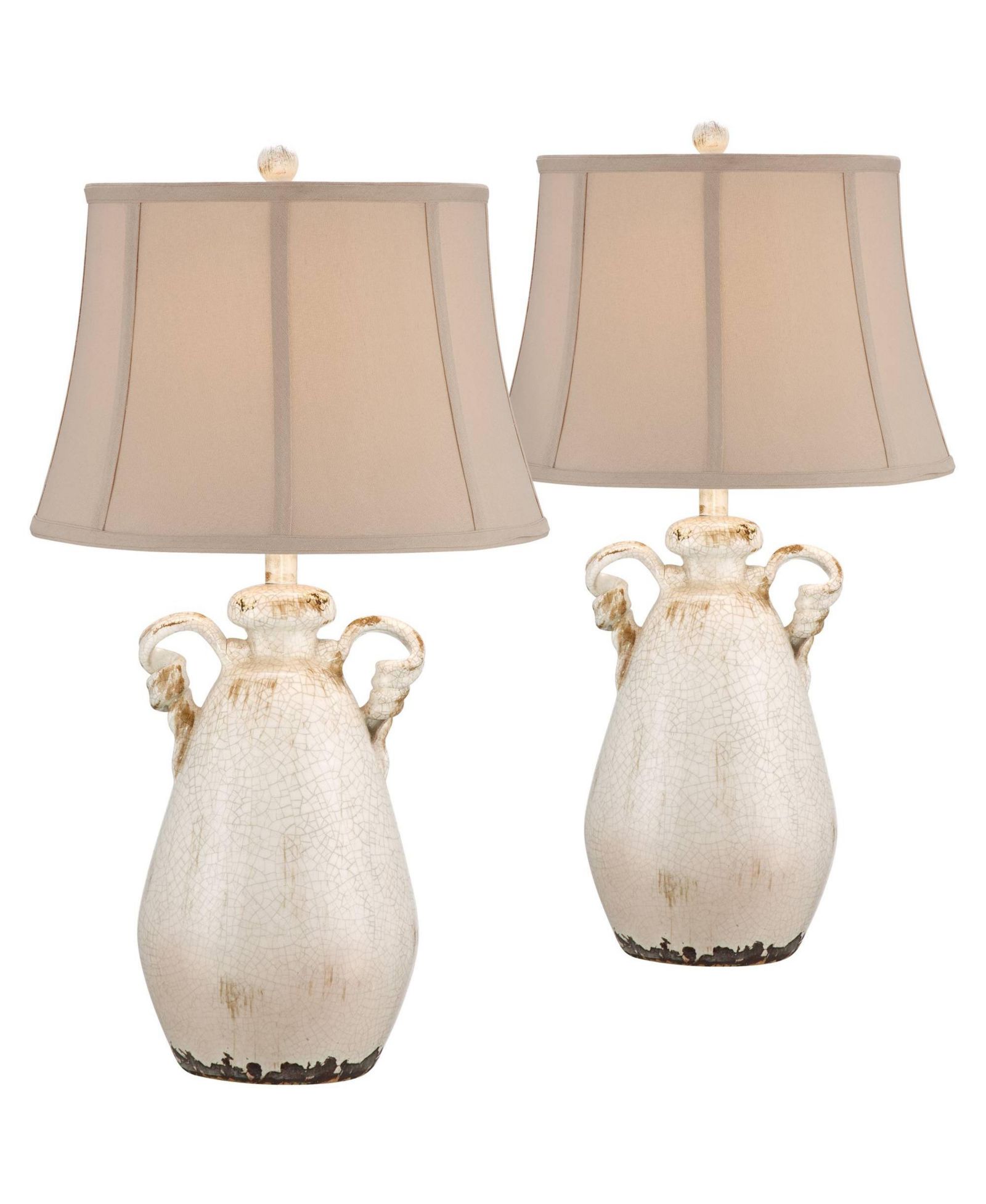 Regency Hill 29" Tall Set of 2 Crackled Glaze Ceramic Bell Shade Rustic Country Cottage Table Lamps