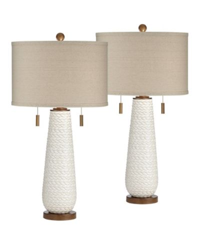 Набор из 2-х настольных ламп Possini Euro Design Kingston Modern Mid Century, White Textured Ceramic