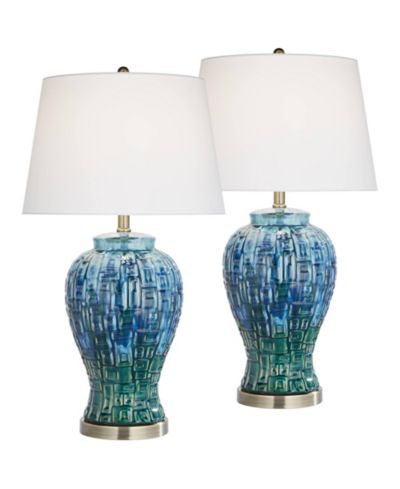 Possini Euro Design Набор из 2 настольных ламп Temple Jar, керамика Teal, для гостиной или спальни