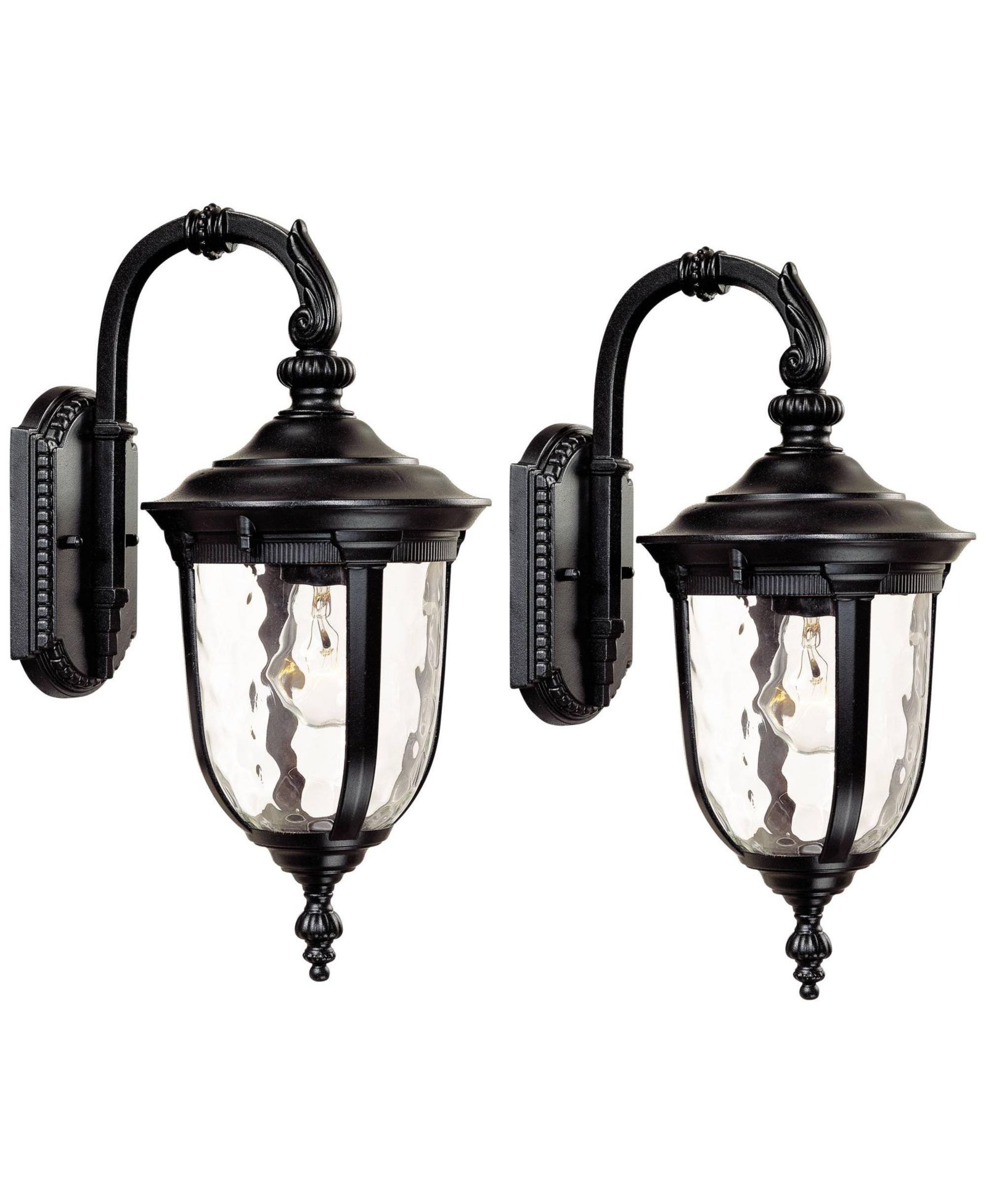 John Timberland Bellagio Vintage Outdoor Wall Light Fixtures Set of 2 Texturized Black Downbridge 16 1/2" Clear Hammered Glass for Post Exterior Barn