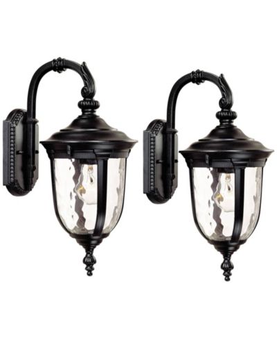 Набор уличных настенных светильников John Timberland Bellagio Vintage Black Downbridge 16 1/2" Clear Hammered Glass