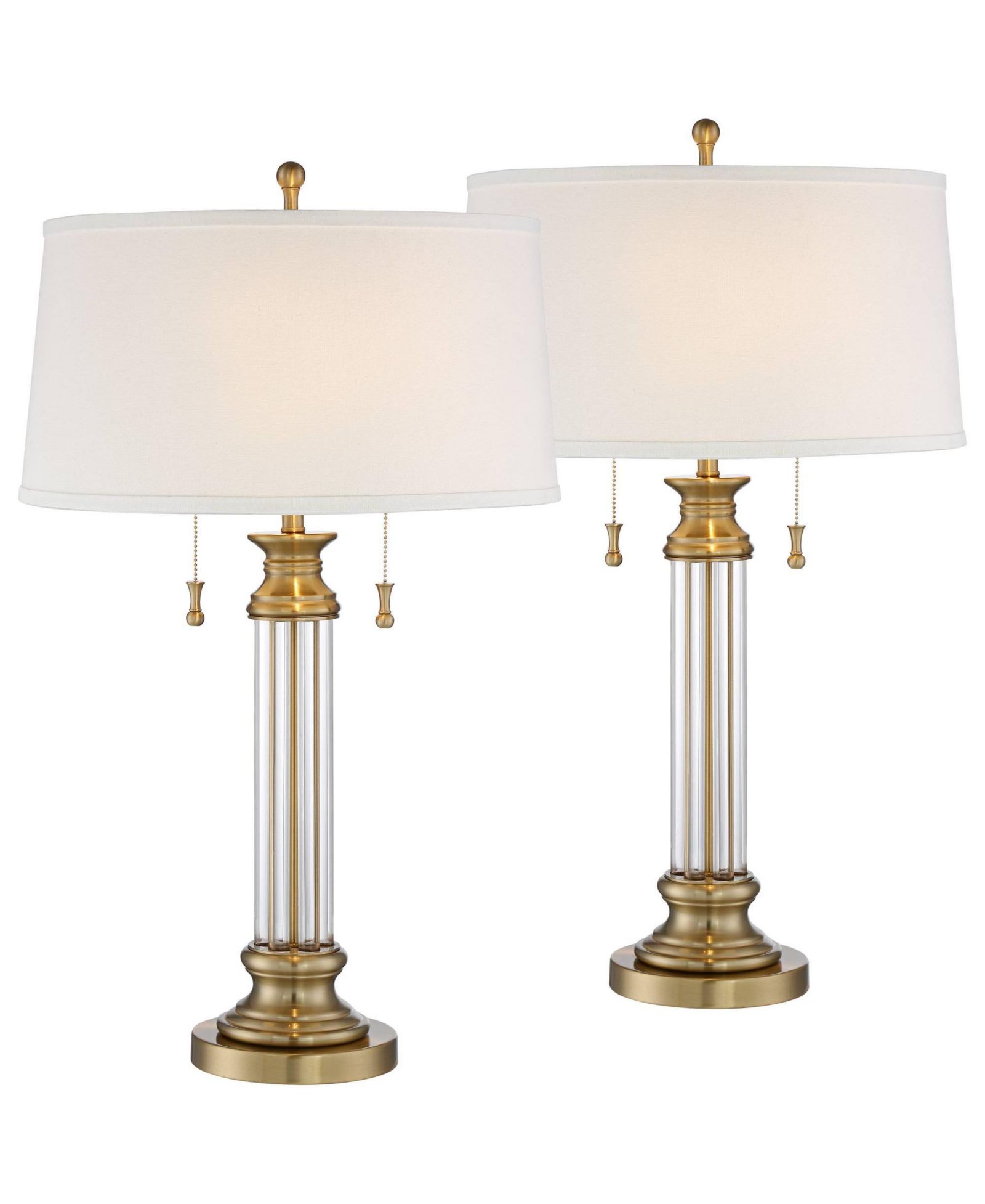Vienna Full Spectrum Rolland Traditional Table Lamps 30" Tall Set of 2 Antique Brass Crystal Drum Shade for Bedroom Living Room Nightstand