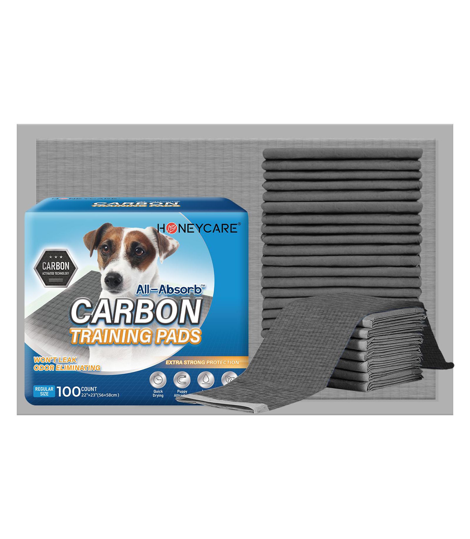 HoneyCare Carbon All-Absorb Puppy Training Pads Absorb Eliminating Odor, Ultra Charcoal Dog Pad, 22x23 inch, 200ct