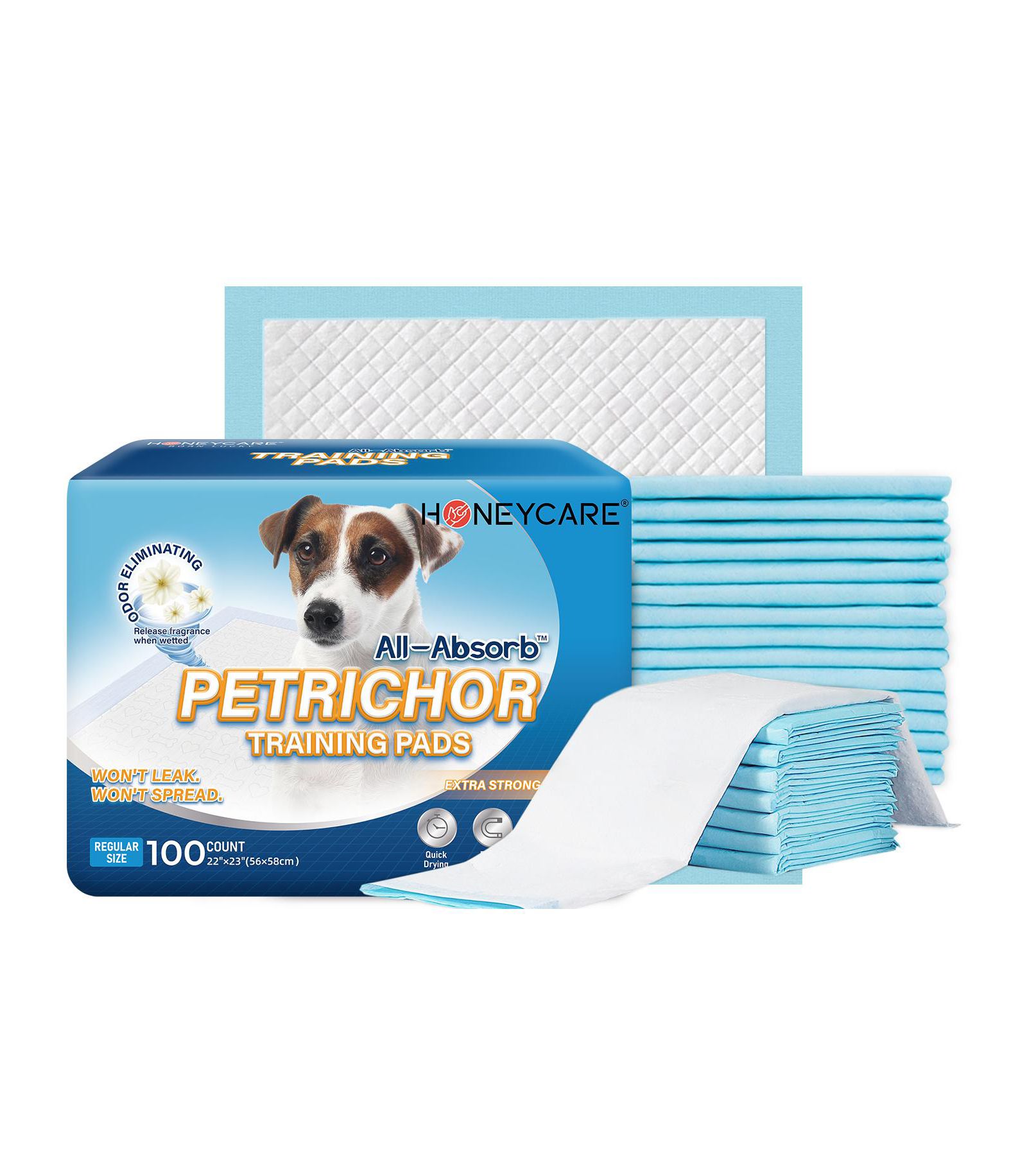 HoneyCare all absorb puppy training pads, ultra absorbent odor control with leak proof 5 layer protection, quick dry, 200 count