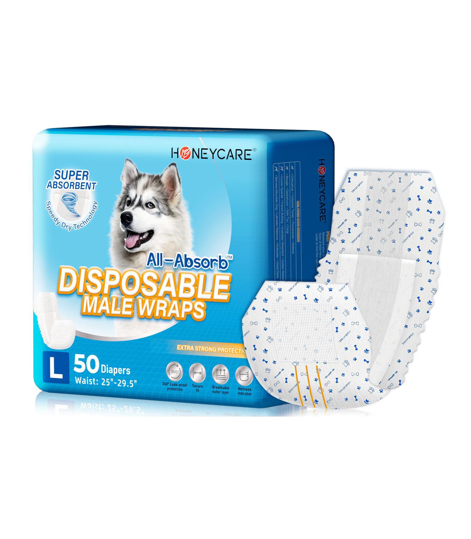 HoneyCare впитывающая подстилка для собак с принтом костей, Large, 100ct