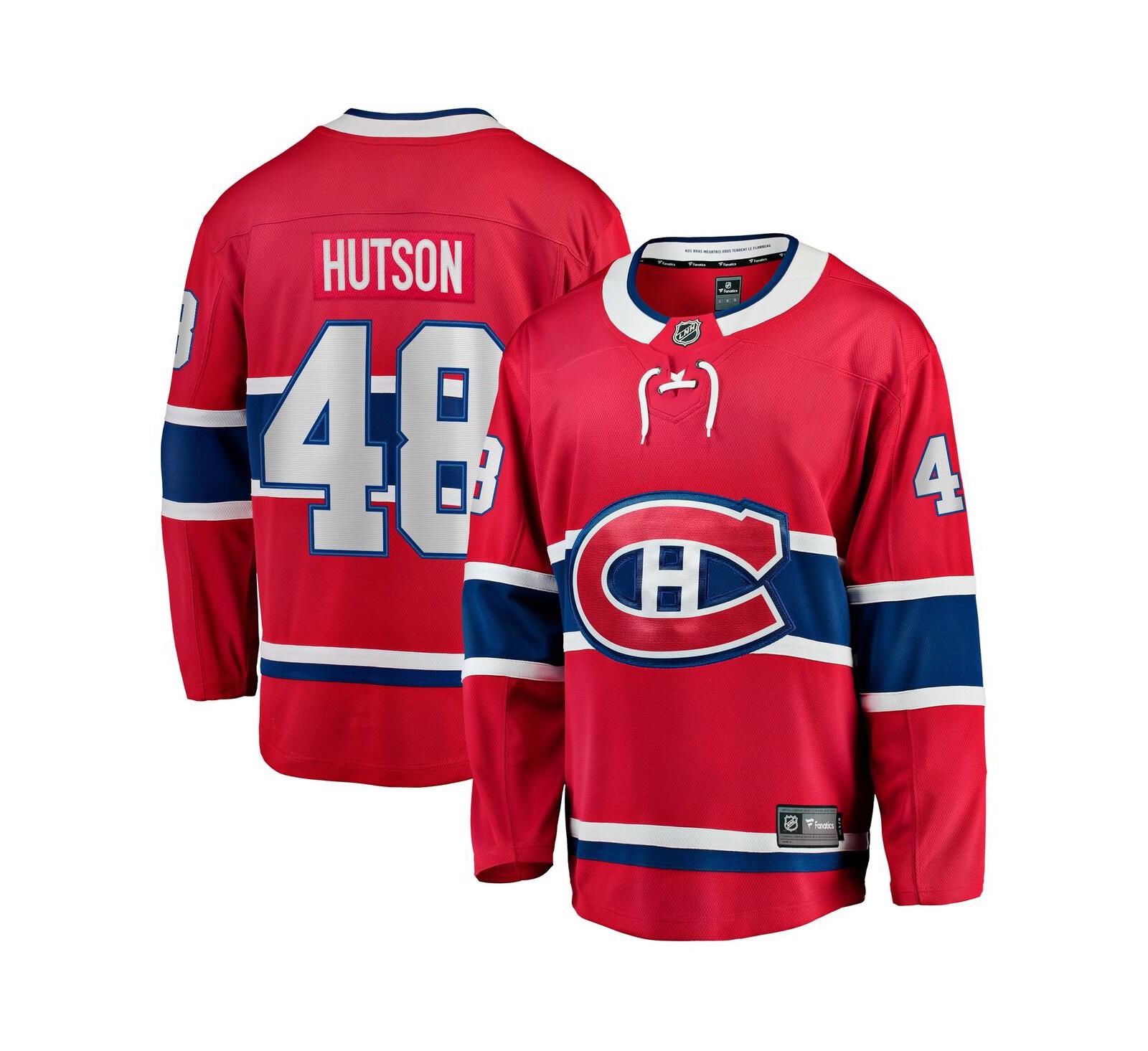 Мужская джерси Fanatics Lane Hutson Red Montreal Canadiens Home Breakaway