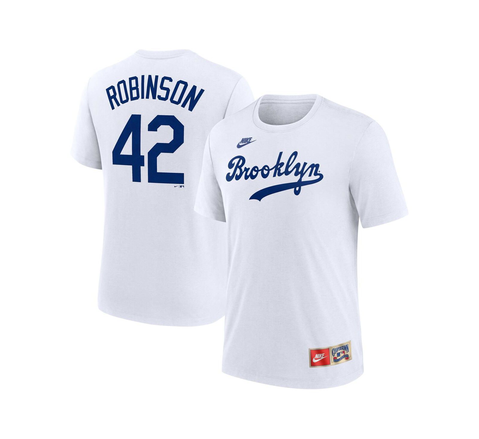Nike Men's Jackie Robinson White Brooklyn Dodgers Cooperstown Collection Tri-Blend Name & Number T-Shirt