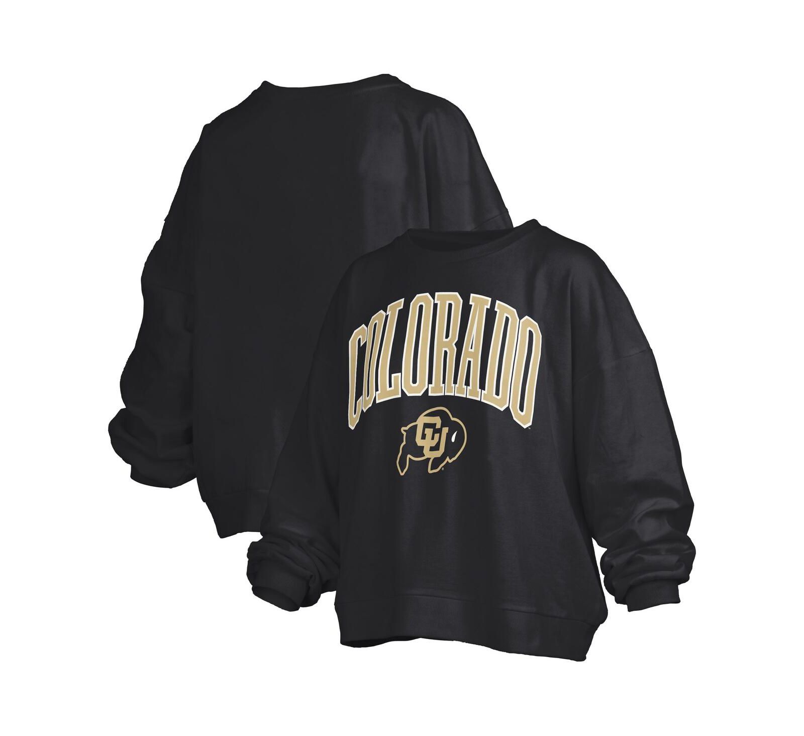 Pressbox Женский Black Colorado Buffaloes Janise Arch Over Logo Waist Length Oversized Pullover Sweatshirt