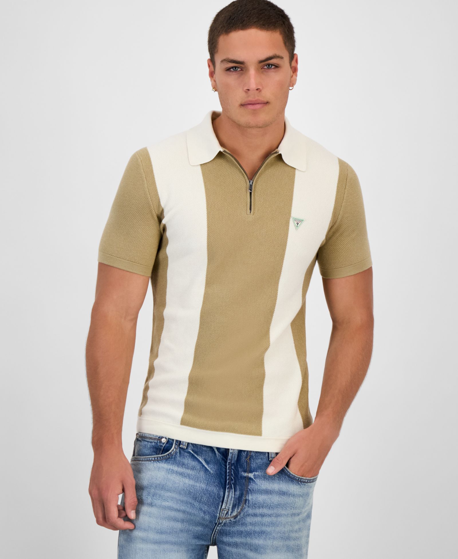 GUESS Men's Humphrey Colorblocked Stripe Sweater Polo