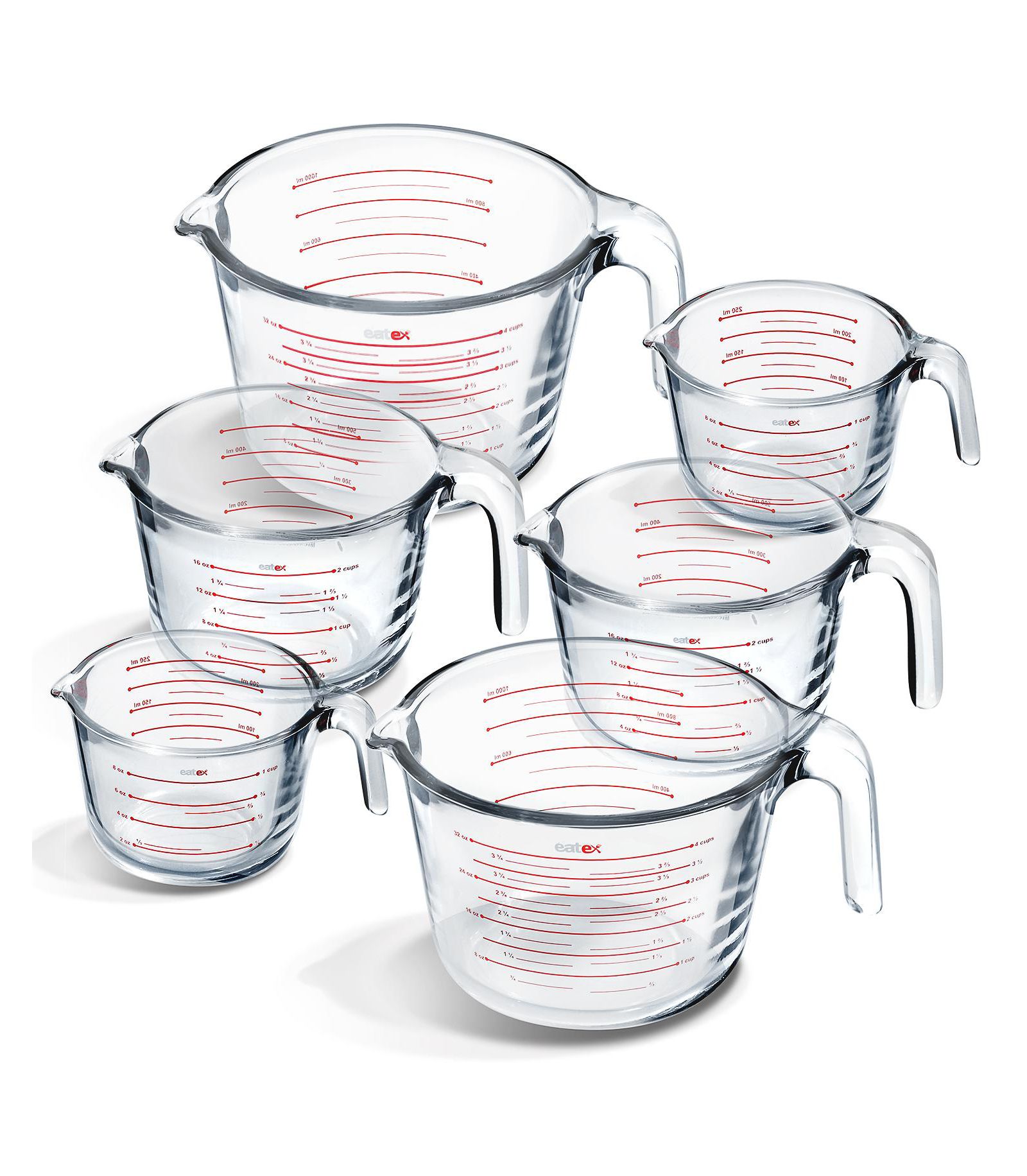 JoyTable Borosilicate Glass 6-Piece Liquid Measuring Cup Set - Dishwasher, Microwave & Oven Safe