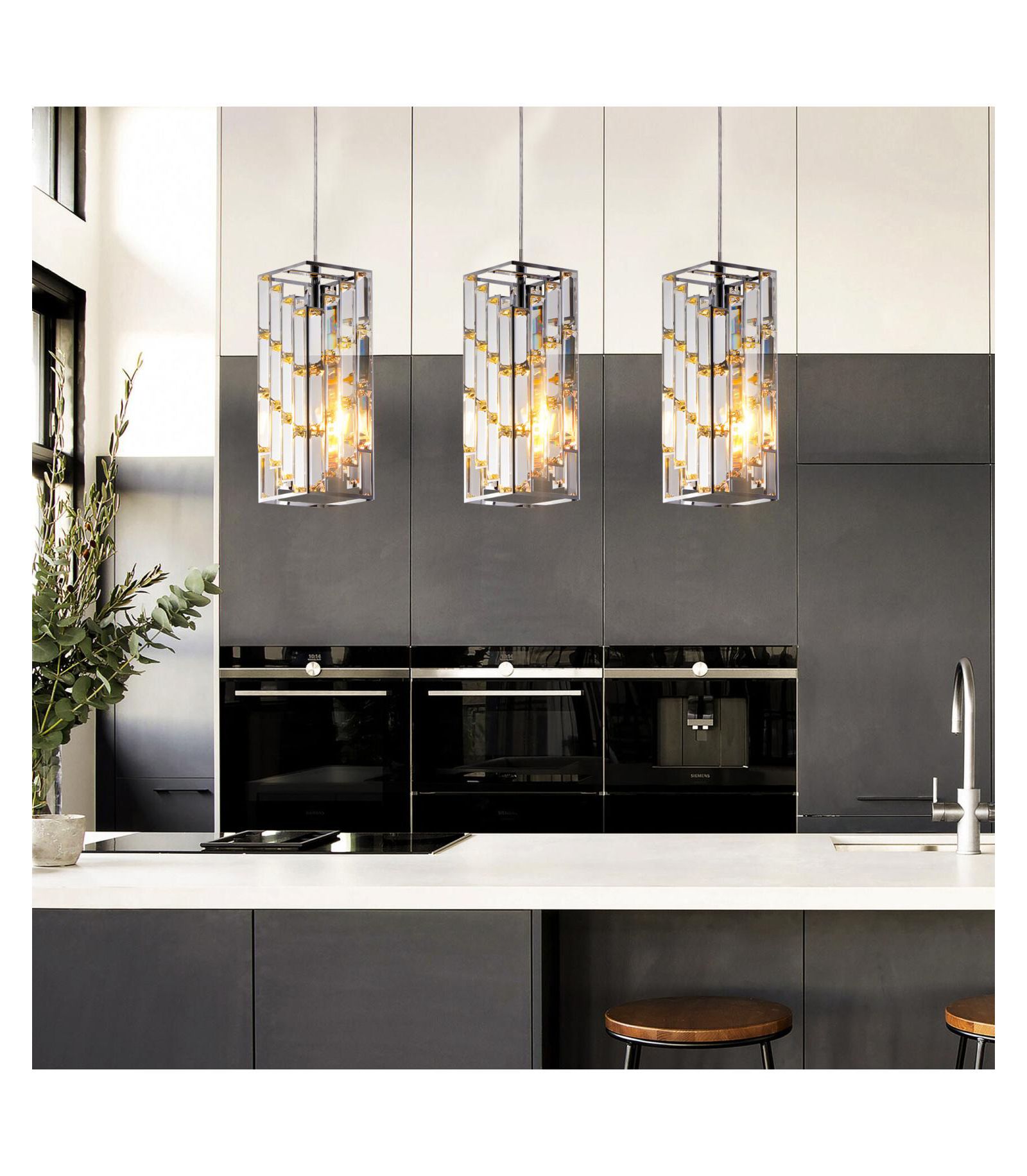 Streamdale Furniture  3 Pack, Adjustable Hanging Lamp Modern Crystal Pendant Light