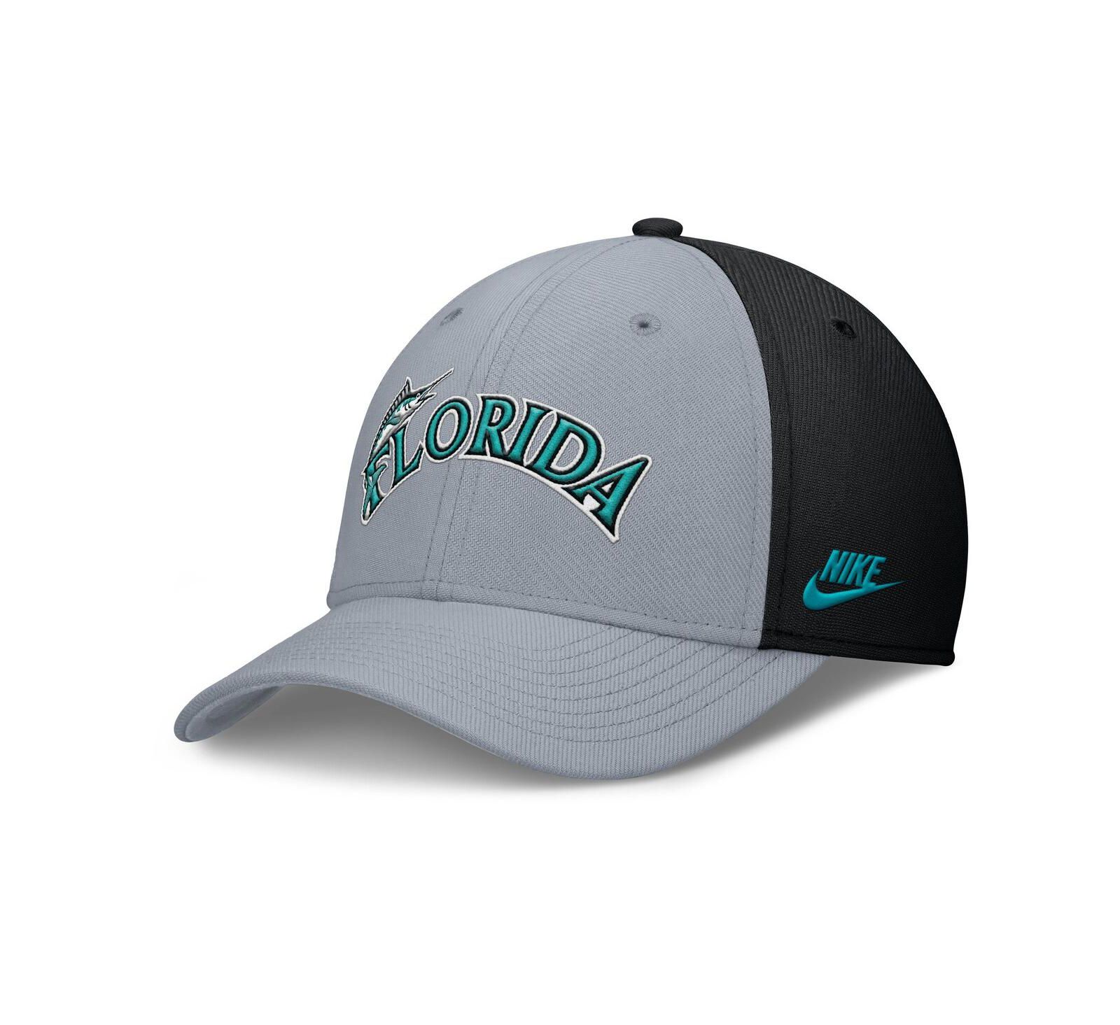 Мужская кепка Nike Florida Marlins Rise Swoosh Performance Flex, серо-черная