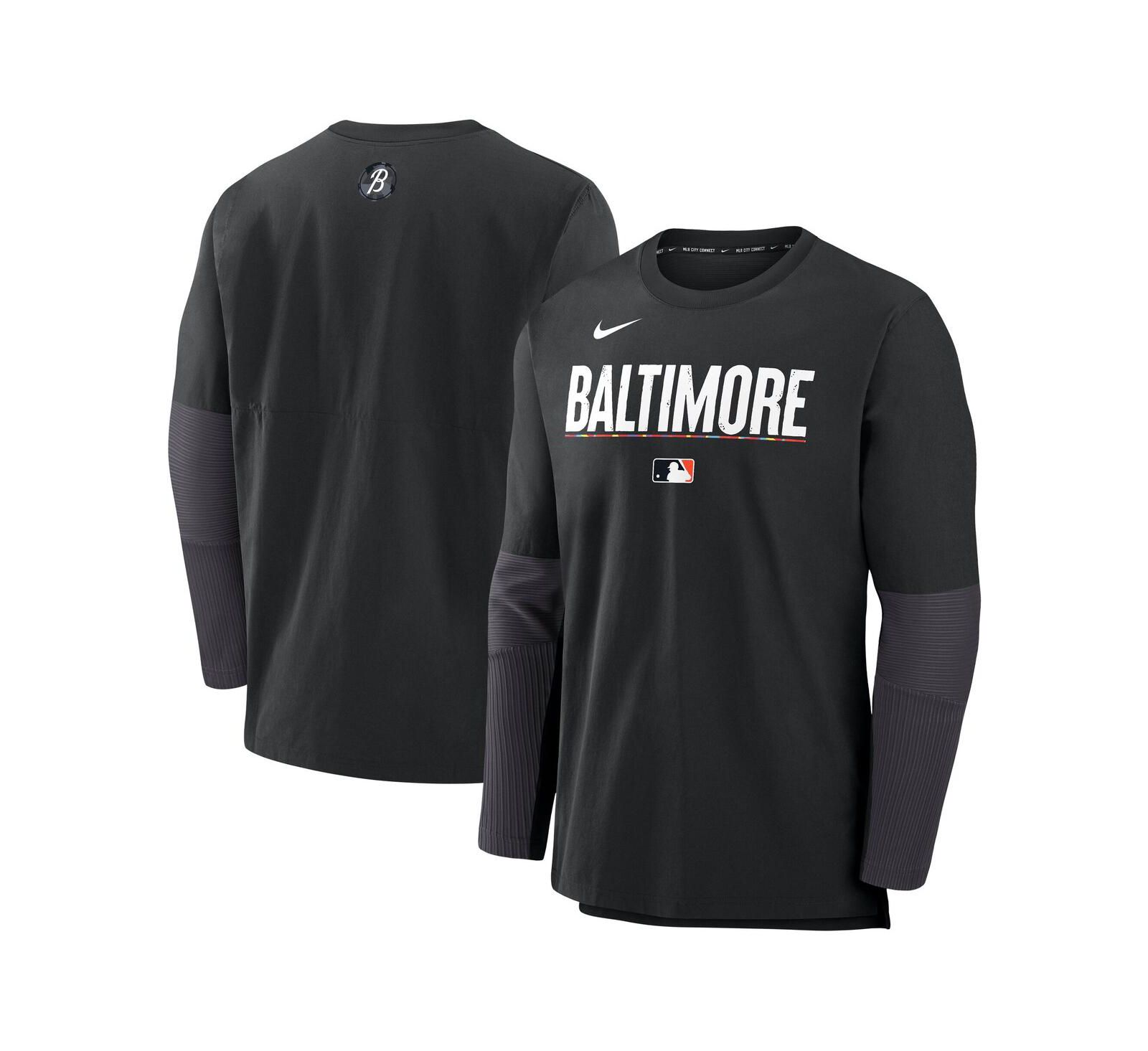 Nike Men's Black Baltimore Orioles Authentic Collection City Connect Lightweight Player Tri-Blend Performance Long Sleeve T-Shirt