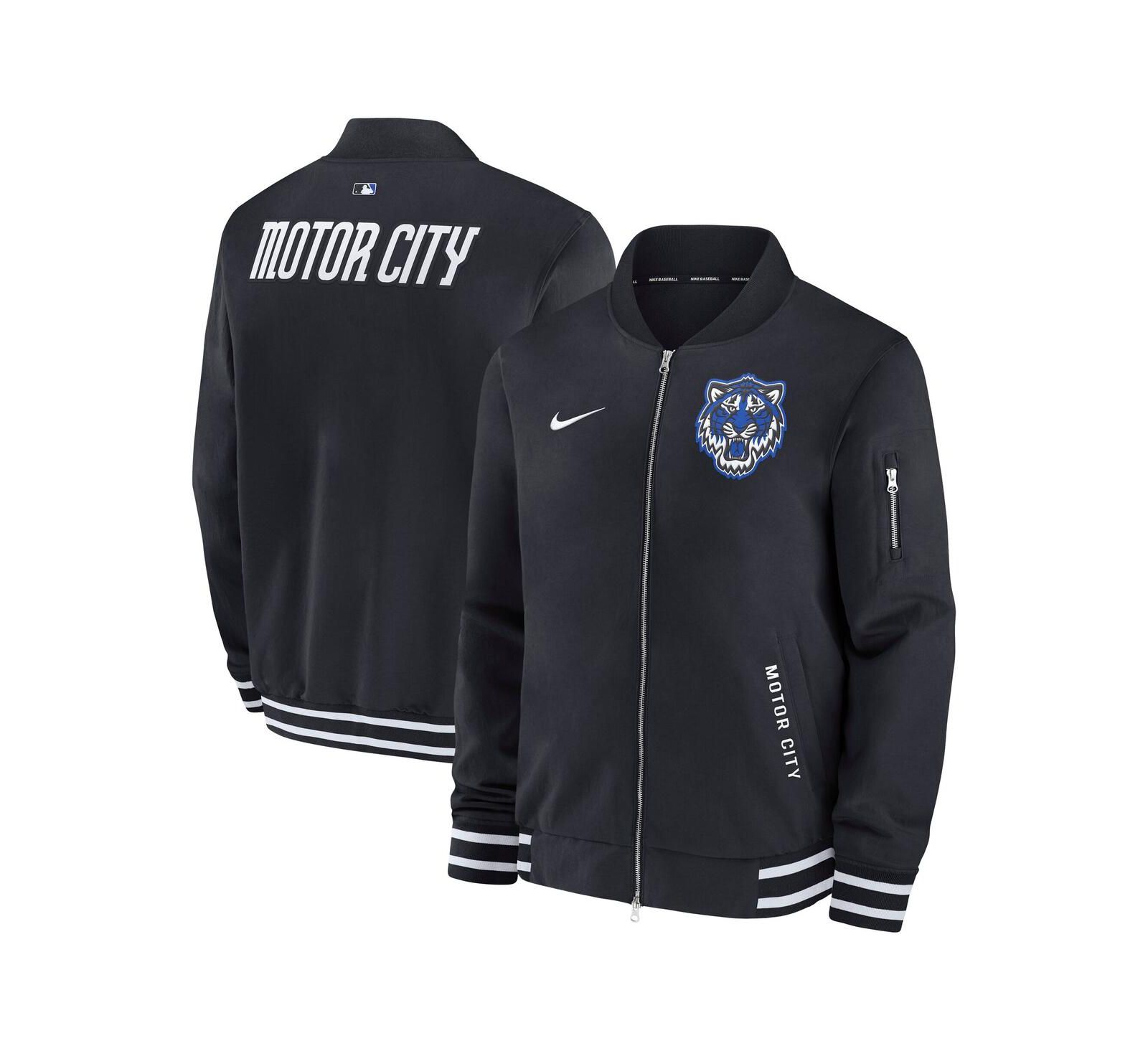 Nike Men's Black Detroit Tigers Authentic Collection City Connect Full-Zip Bomber Jacket