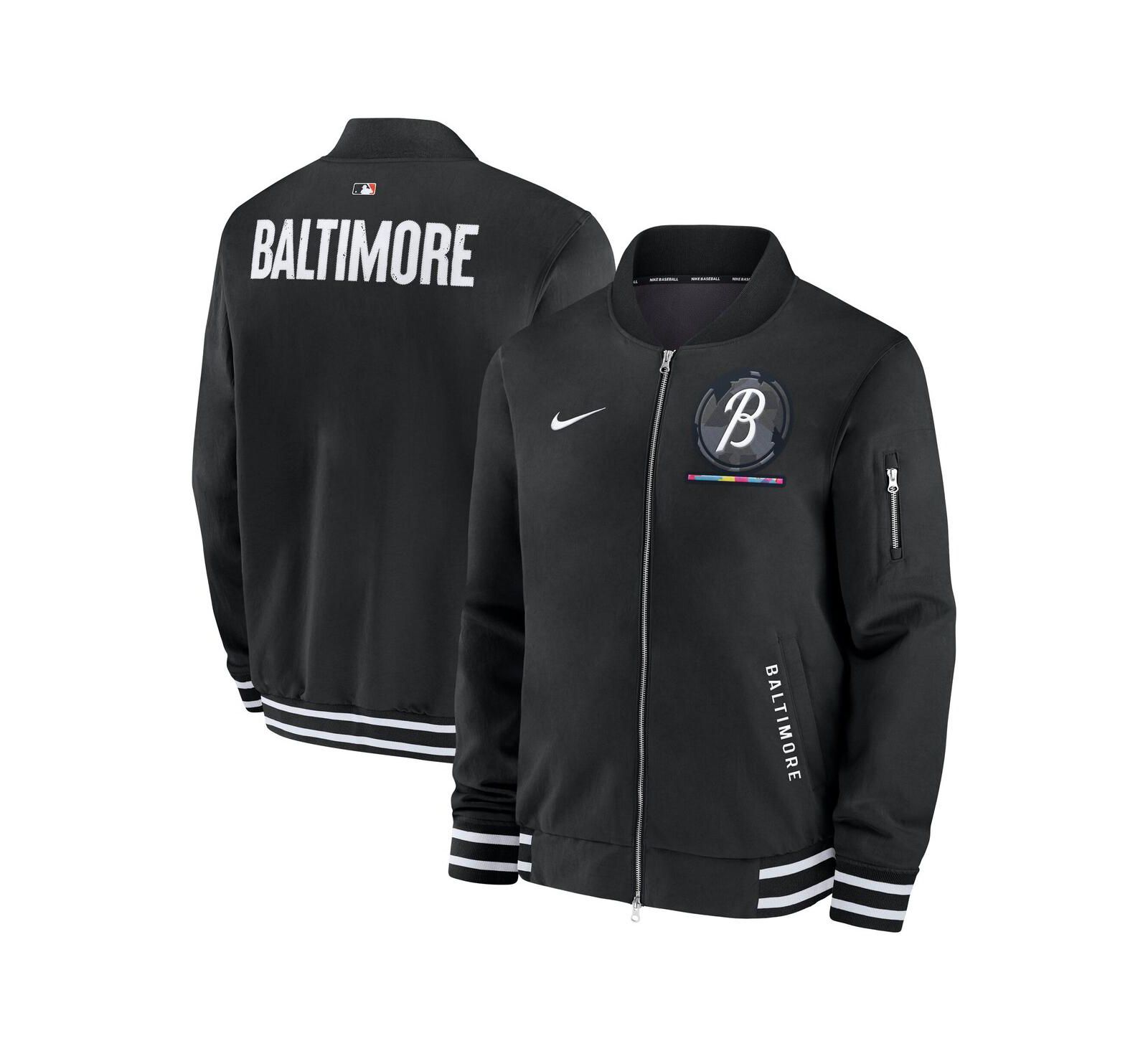 Nike Men's Black Baltimore Orioles Authentic Collection City Connect Full-Zip Bomber Jacket