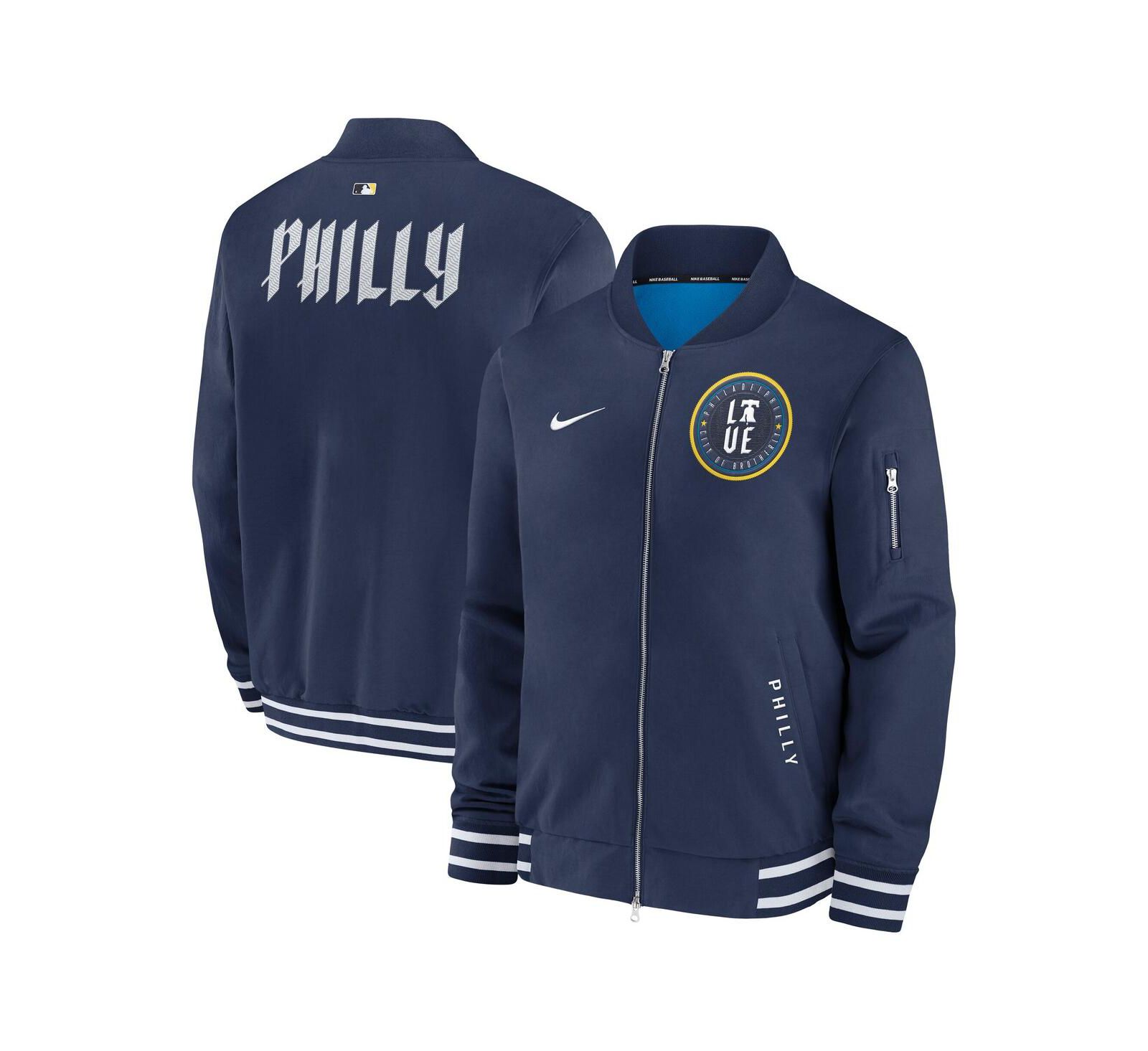 Nike Men's Navy Philadelphia Phillies Authentic Collection City Connect Full-Zip Bomber Jacket