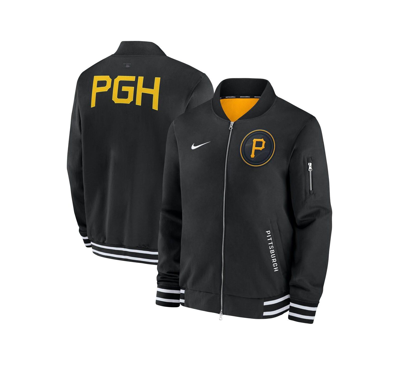 Nike Men's Black Pittsburgh Pirates Authentic Collection City Connect Full-Zip Bomber Jacket