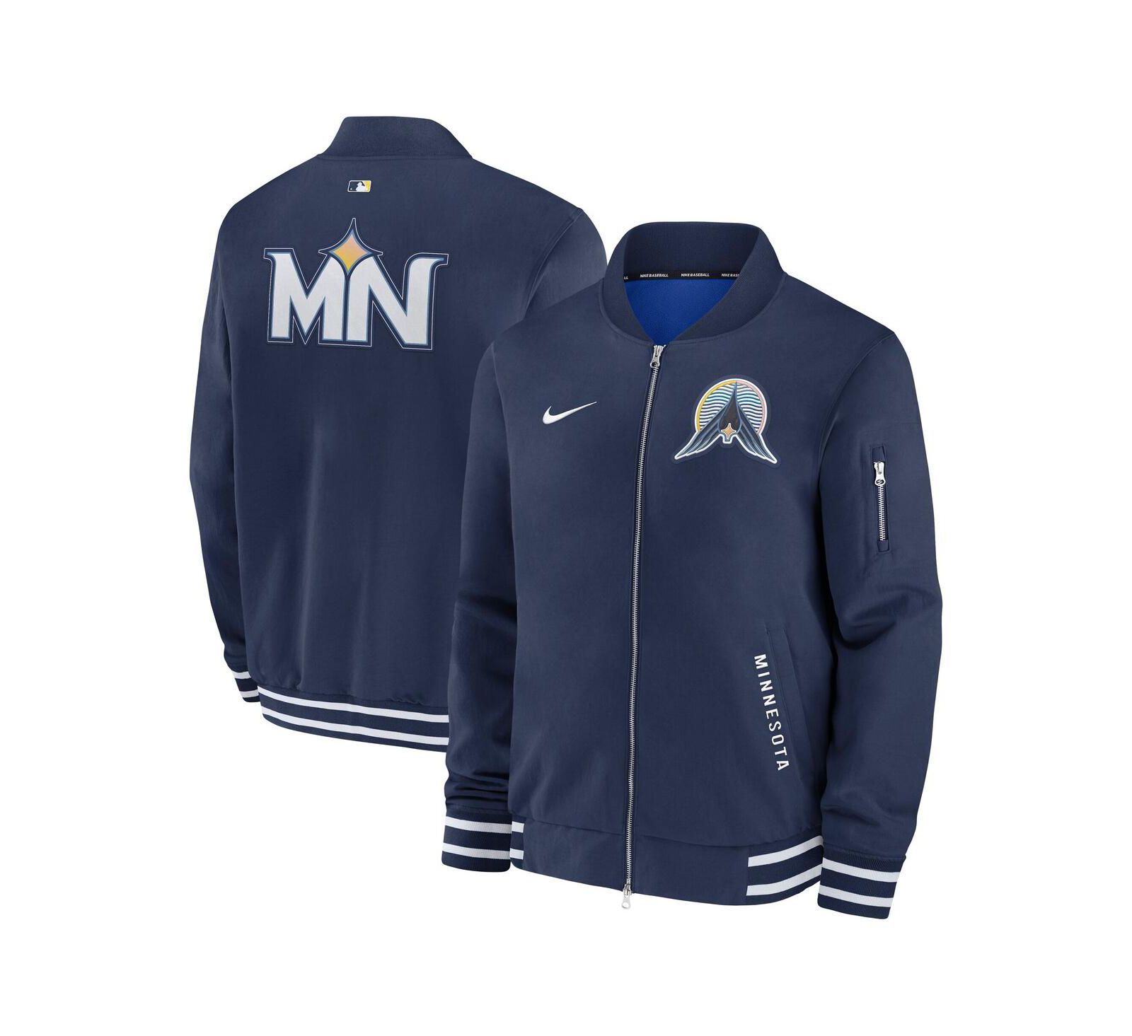Nike Men's Navy Minnesota Twins Authentic Collection City Connect Full-Zip Bomber Jacket