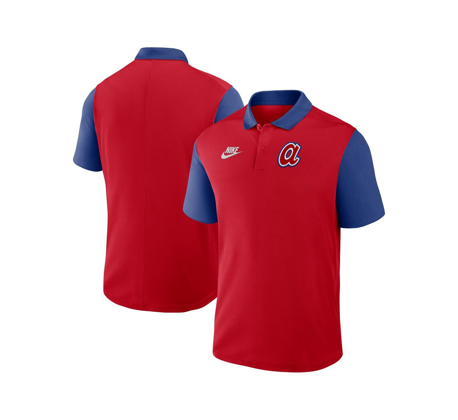 Nike Men's Red/Royal Atlanta Braves Cooperstown Collection Color-Block Victory Performance Polo Shirt