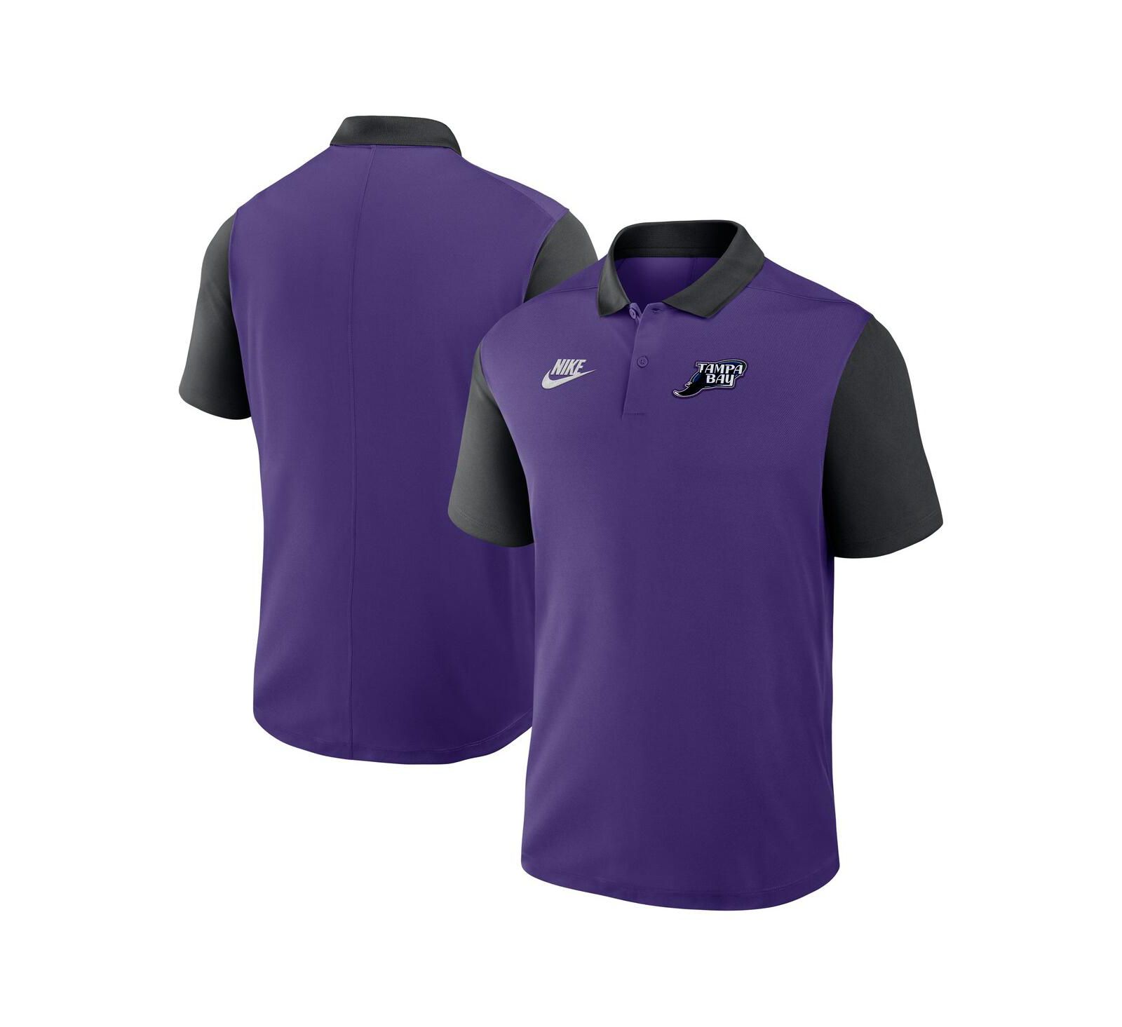 Nike Мужское поло Nike Tampa Bay Rays Cooperstown Collection с цветовым блоком фиолетового и черного цвета