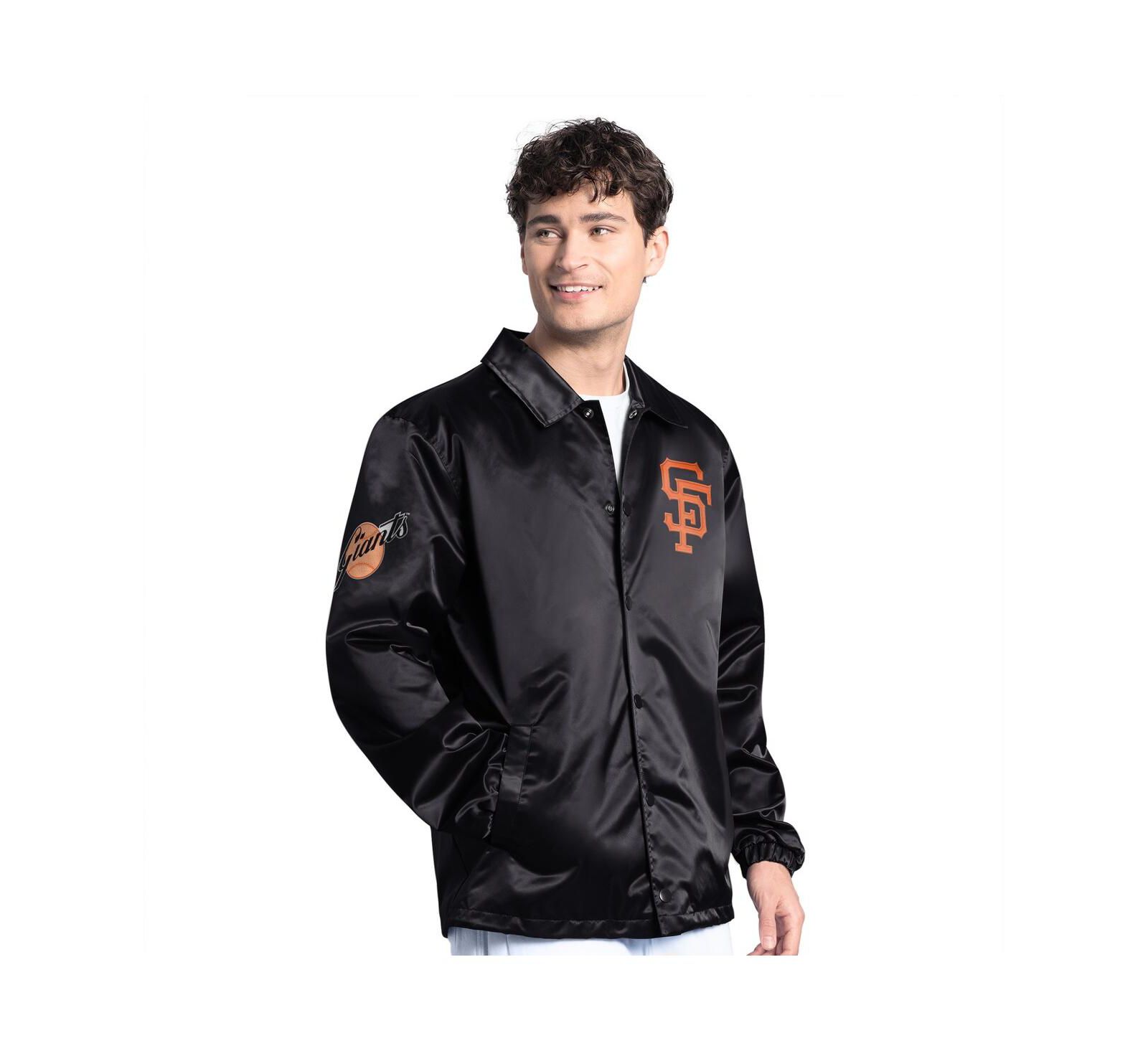 Starter Men's Black San Francisco Giants Cooperstown Collection Point Man Full-Snap Coaches Jacket