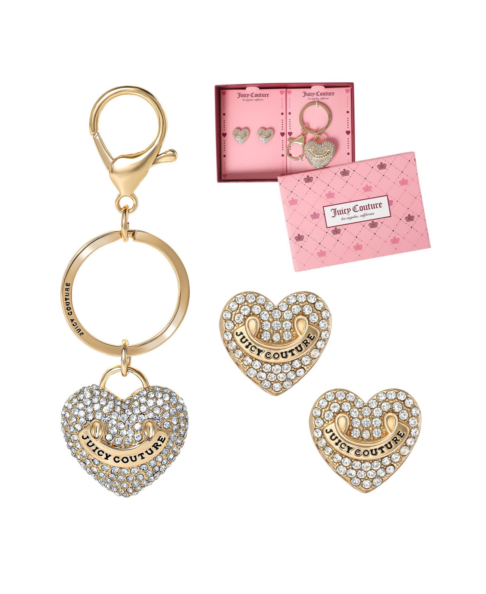 Juicy Couture -Tone Pave Heart Keychain & Earrings Set