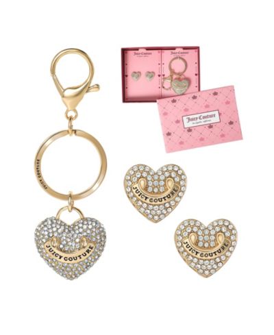 Juicy Couture -Tone Pave Heart Keychain & Earrings Set