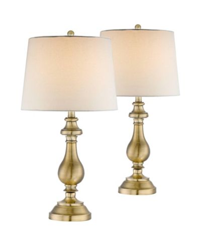 Настольные лампы Regency Hill Fairlee Traditional 26" комплект из 2 шт античная латунь с белым тканевым абажуром для спальни и гостиной