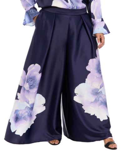Muse Plus Size брюки палаццо с цветочным принтом и передней складкой