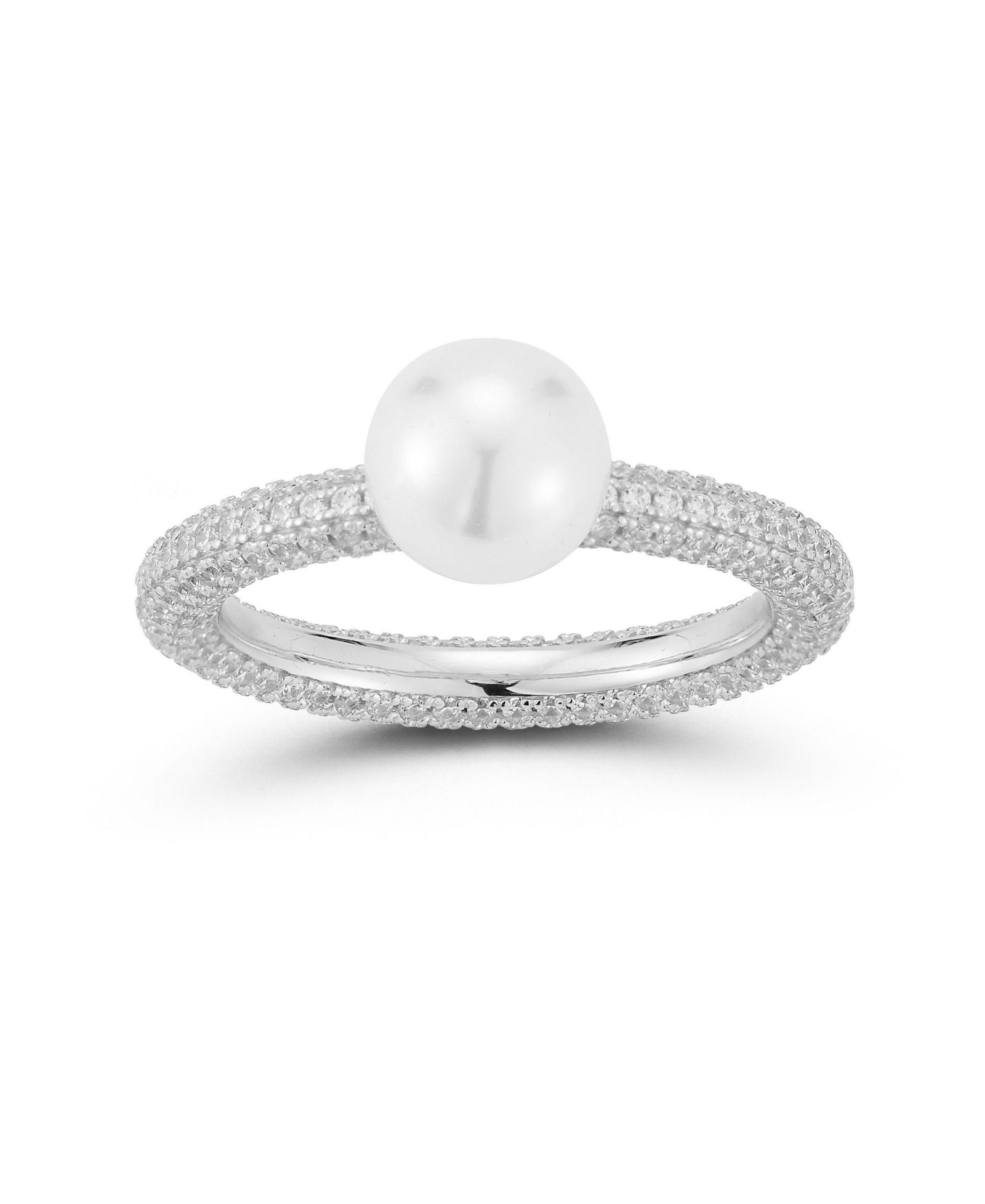Rachel Zoe Plated Sterling Pearl Pave Band Ring